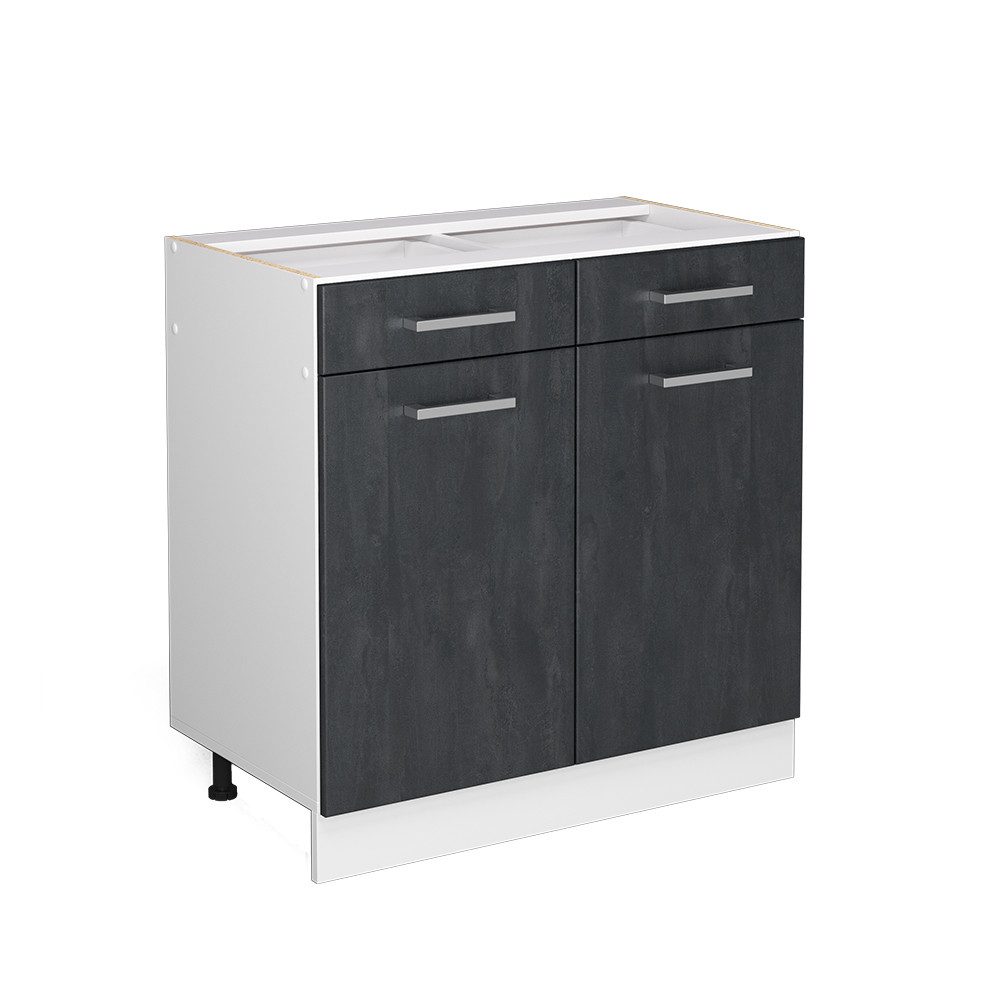 Vicco Unterschrank R-Line, Schwarz Beton/Weiß, 80 cm ohne Arbeitsplatte