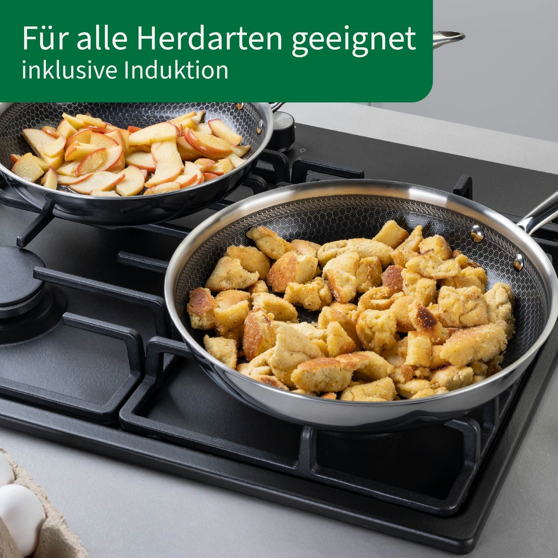 Chefkoch trifft Fackelmann Bratpfanne Tri-Ply, Ø 24 cm, Edelstahl, Induktion/- backofengeeignet – Bild 4 von 5