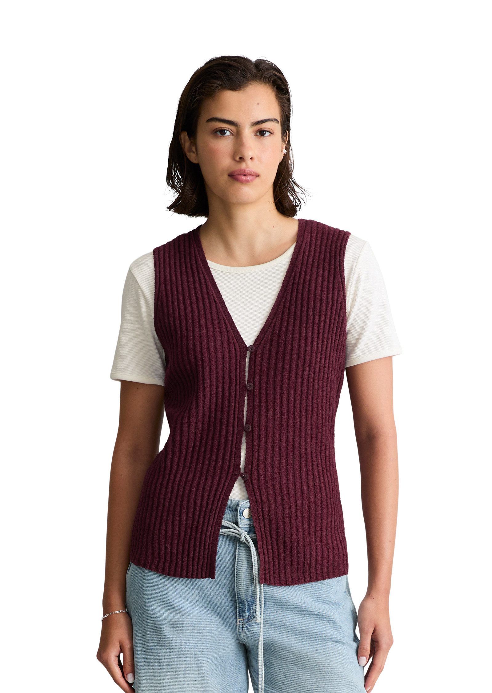 Marc O'Polo DENIM Strickweste aus geripptem Organic Cotton-Mix