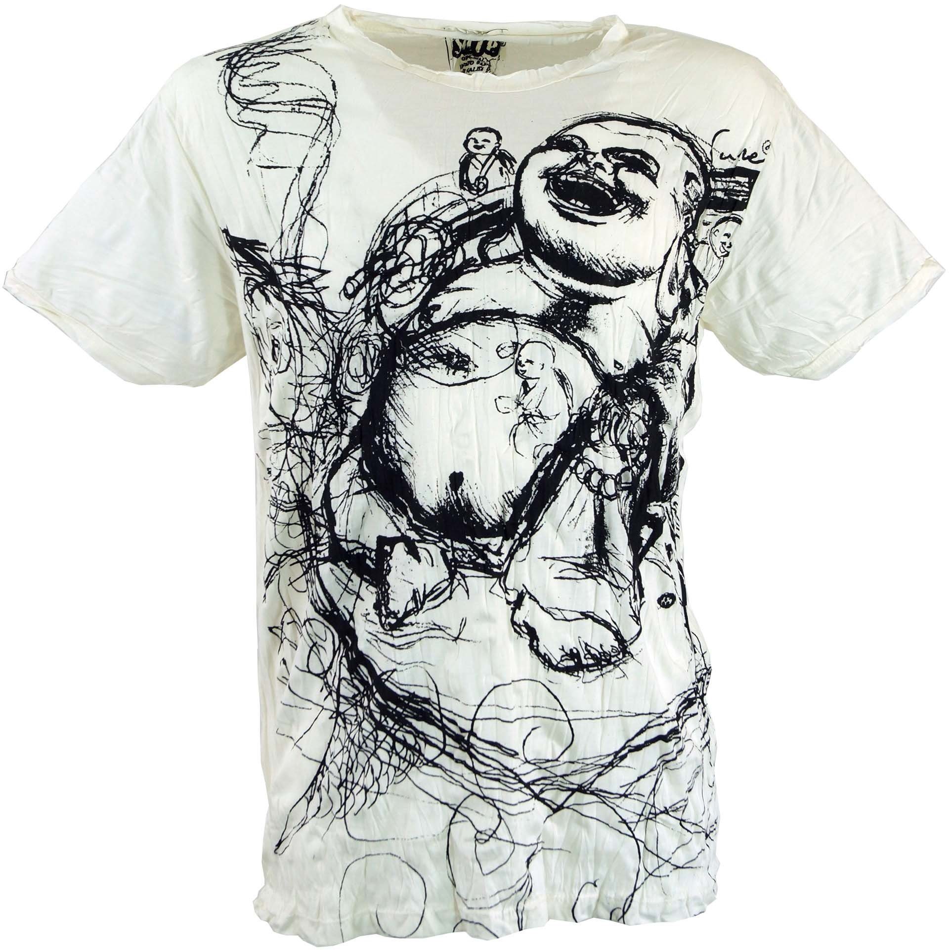 Guru-Shop T-Shirt Festival, Bekleidung Goa alternative weiß Style, T-Shirt Happy Sure Buddha 