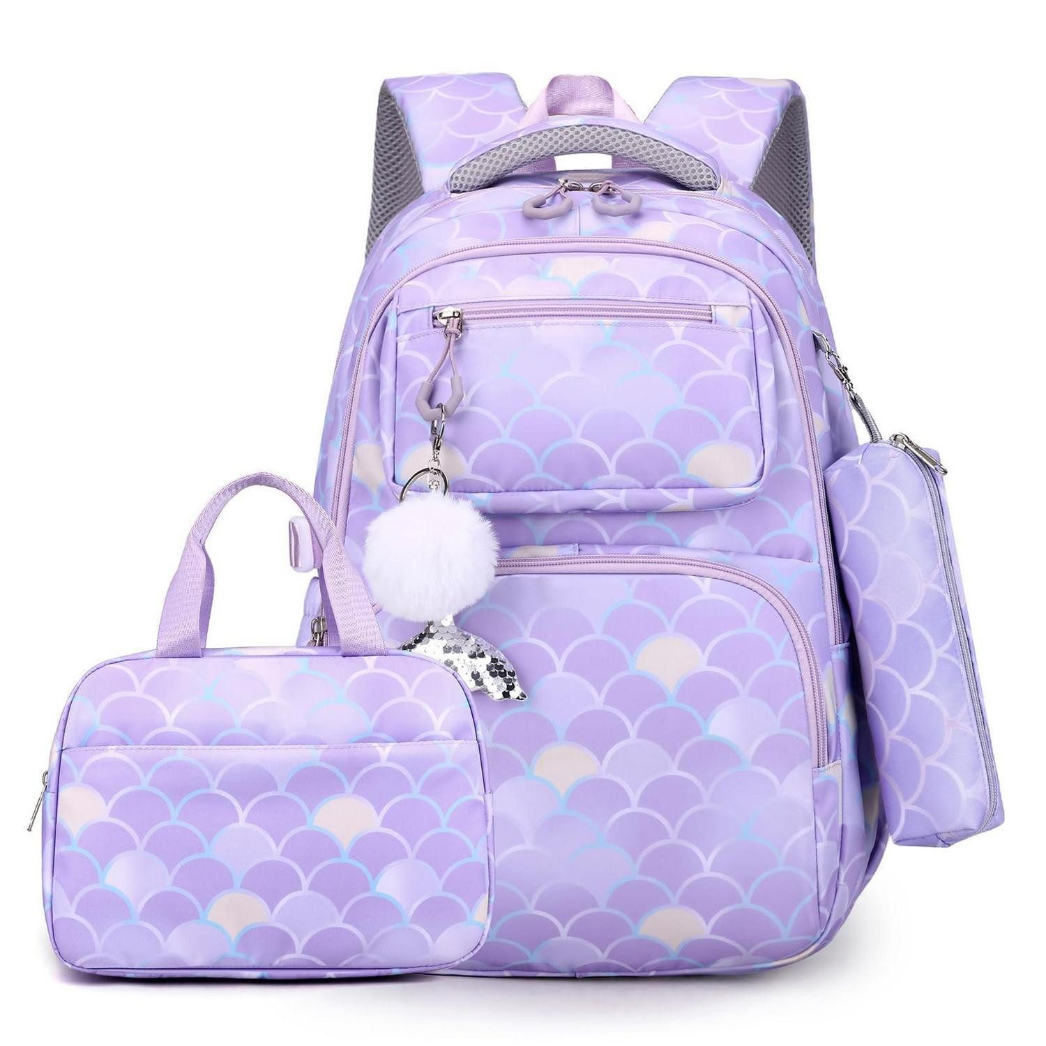 LuxusKollektion Schulranzen Schulranzen Set Mädchen 3-tlg. Meerjungfrau B-violett