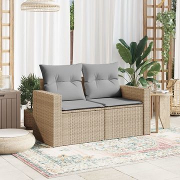 vidaXL Loungesofa Gartensofa mit Kissen 2-Sitzer Beige Poly Rattan