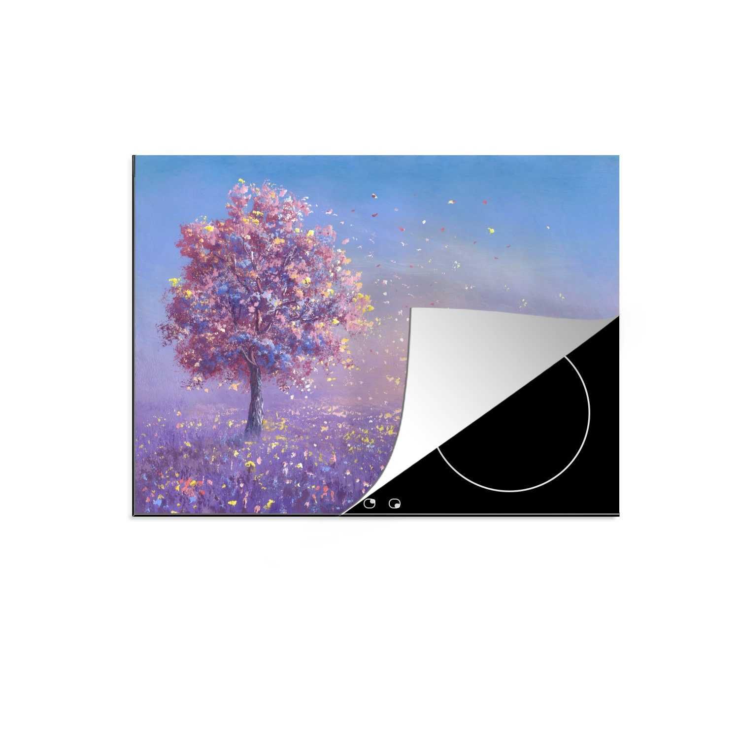 MuchoWow Herdblende-/Abdeckplatte Baum - Sommer - Rosa, Vinyl, (1 tlg), 71x52 cm, Induktionskochfeld Schutz für die küche, Ceranfeldabdeckung