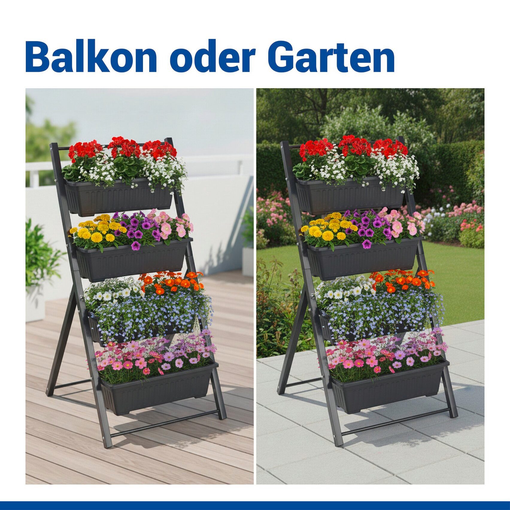 Maximex Hochbeet Vertikales Hochbeet 4 Etagen, vertikales Hochbeet für Balkon & Terrasse, herausnehmbare Pflanzkästen – Bild 5 von 5