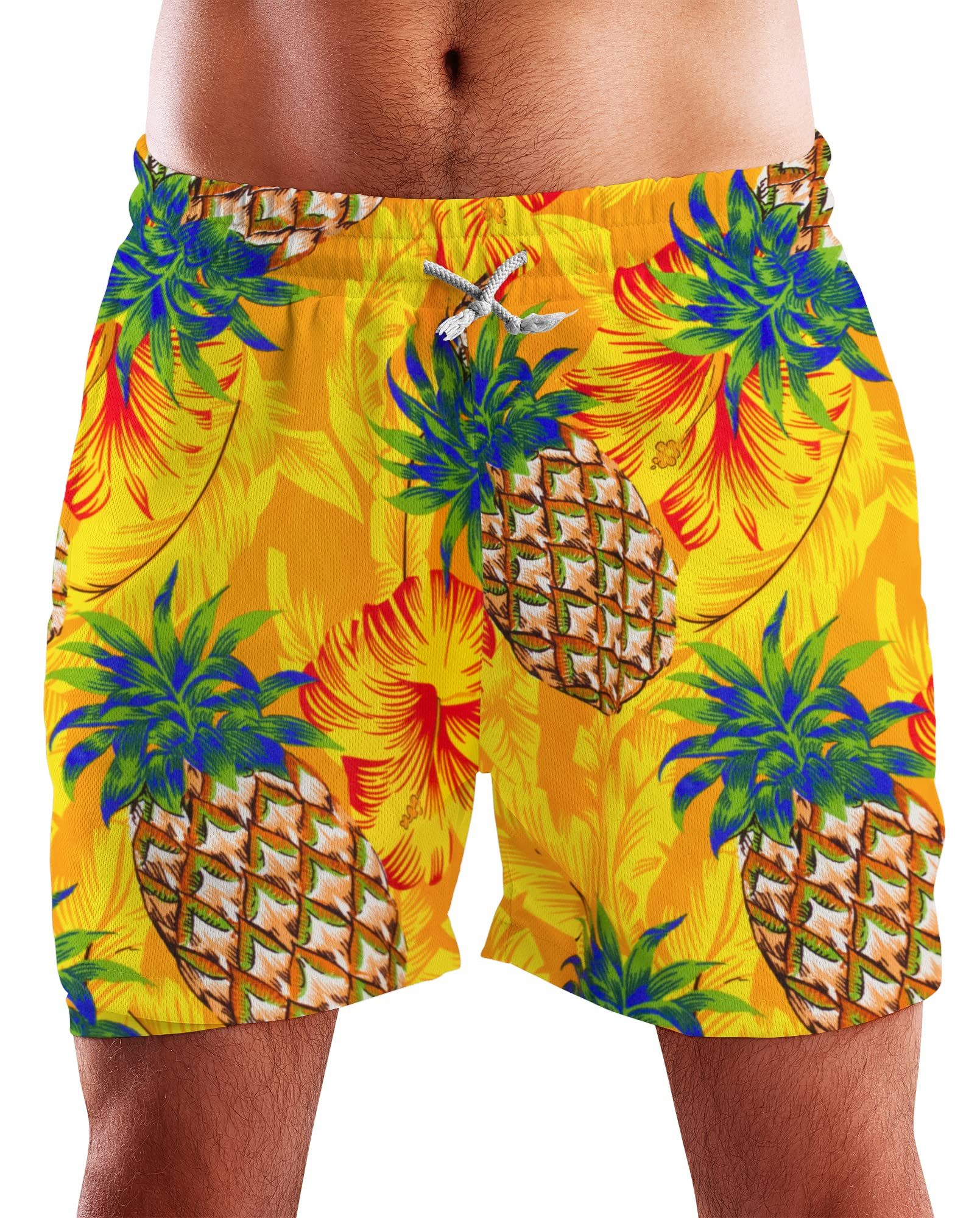 King Kameha Badeshorts Pineapple Hibiscus Hawaii Bade-Shorts Mesh-Einsatz Kordelzug Mit integriertem Mesh-Innenslip für extra Komfort