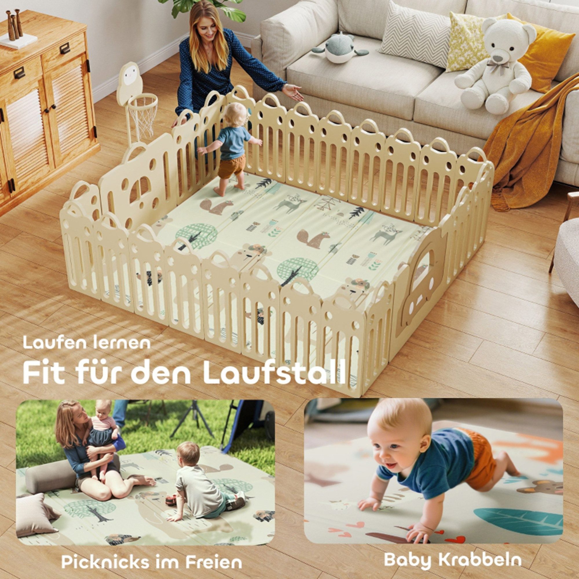 MC Star Spielmatte Baby 196 x 176 x 1,5 cm faltbar Doppelseitige Krabbelmatte Mehrfarbig – Bild 5 von 5
