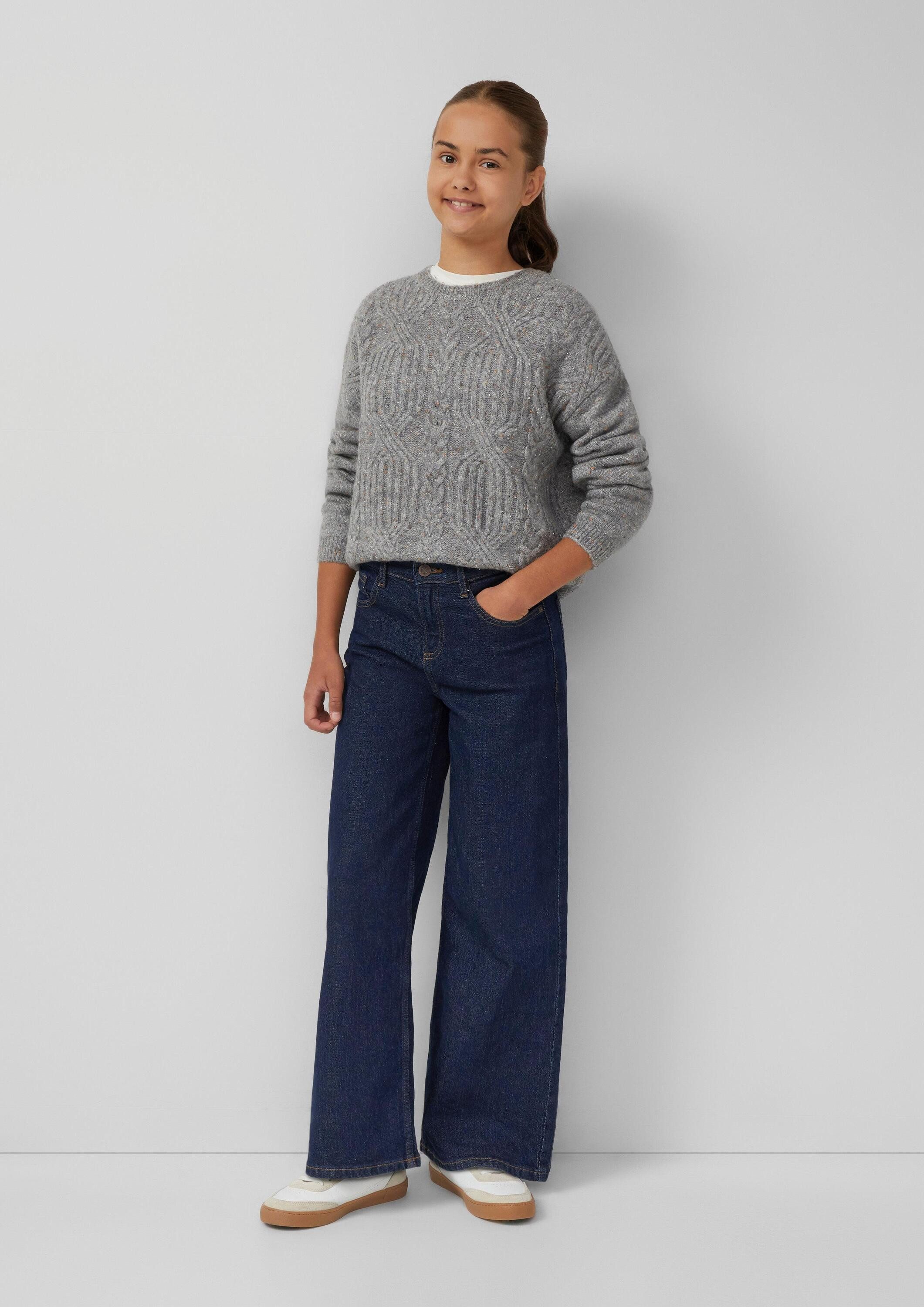 s.Oliver Longpullover Strickpullover Kurzer Strickpullover im Loose Fit mit Zopfmuster