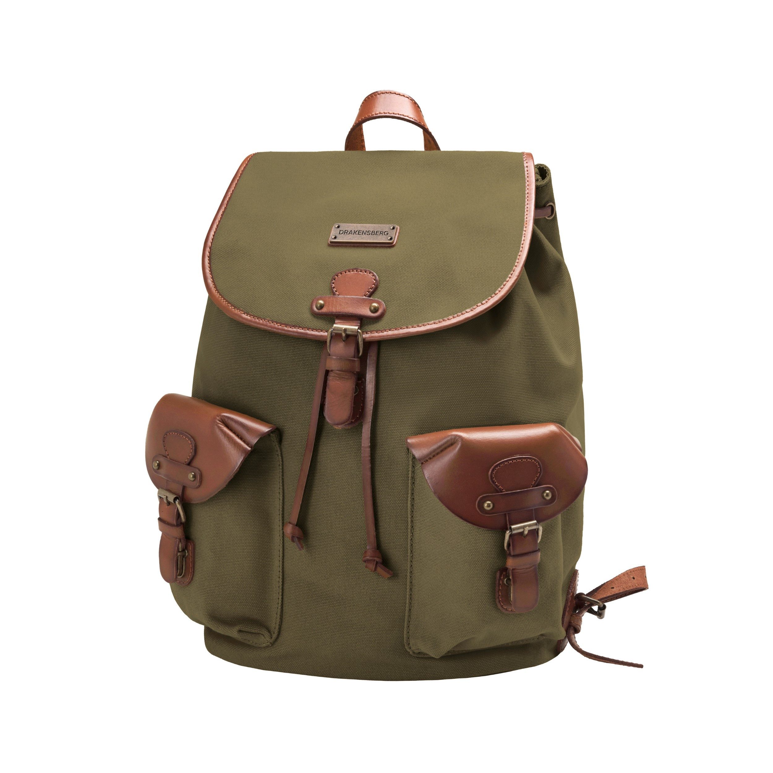 DRAKENSBERG Wanderrucksack »Henrietta« Oliv-Grün, Wanderrucksack aus wasserabweisendem Canvas mit Leder-Beschlägen