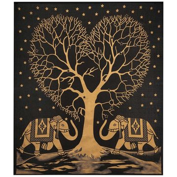 Wandteppich Tagesdecke Wandbehang Goldener Liebes Baum Elefant ca.200x230cm, KUNST UND MAGIE