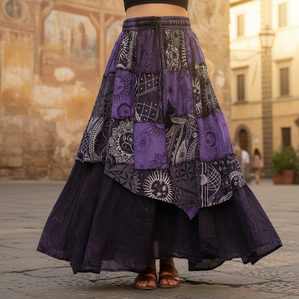 Guru-Shop Minirock Langer Boho Lagenrock, stonewash Patchwork.. alternative günstig online kaufen