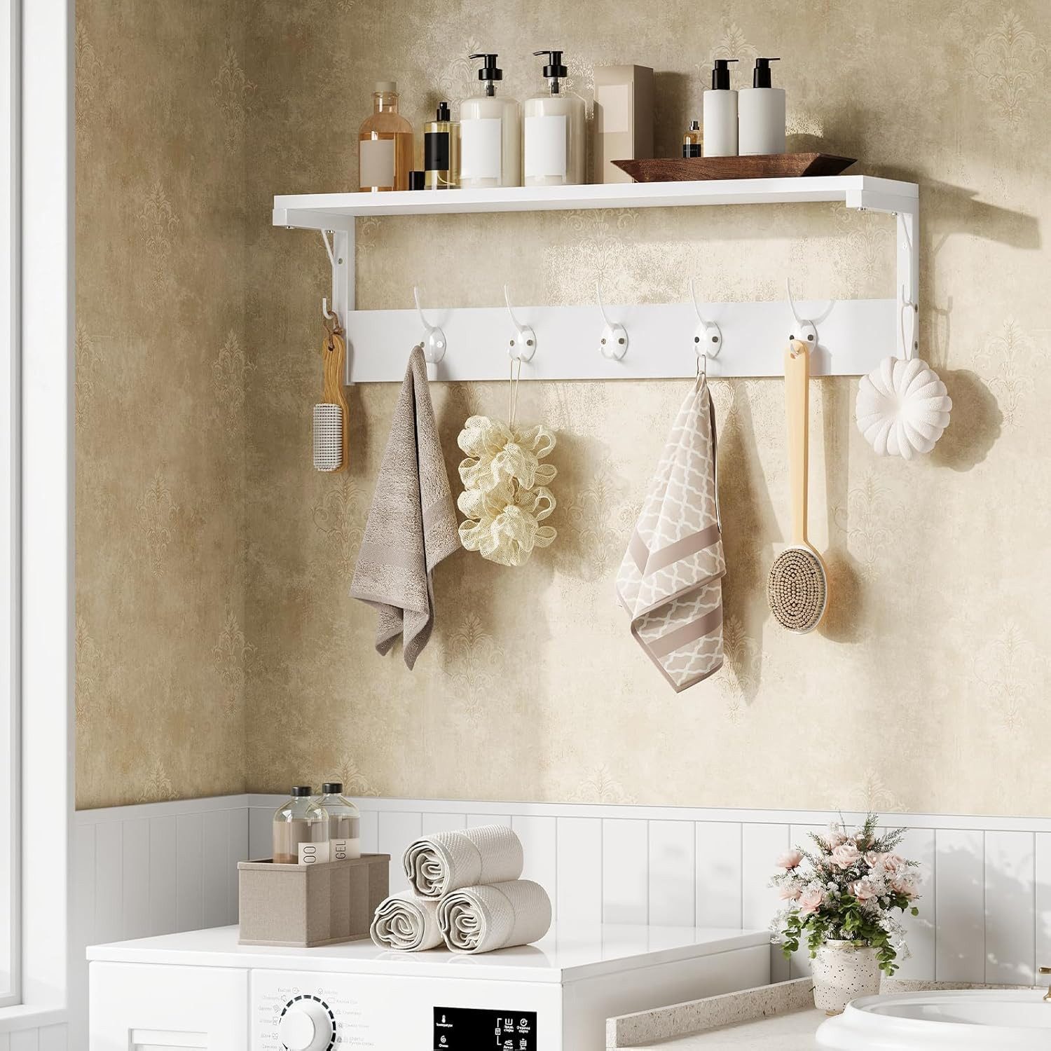 Hoobro Wandgarderobe Wandregal mit 7 Haken und Ablage (Hängeregal mit Garde günstig online kaufen