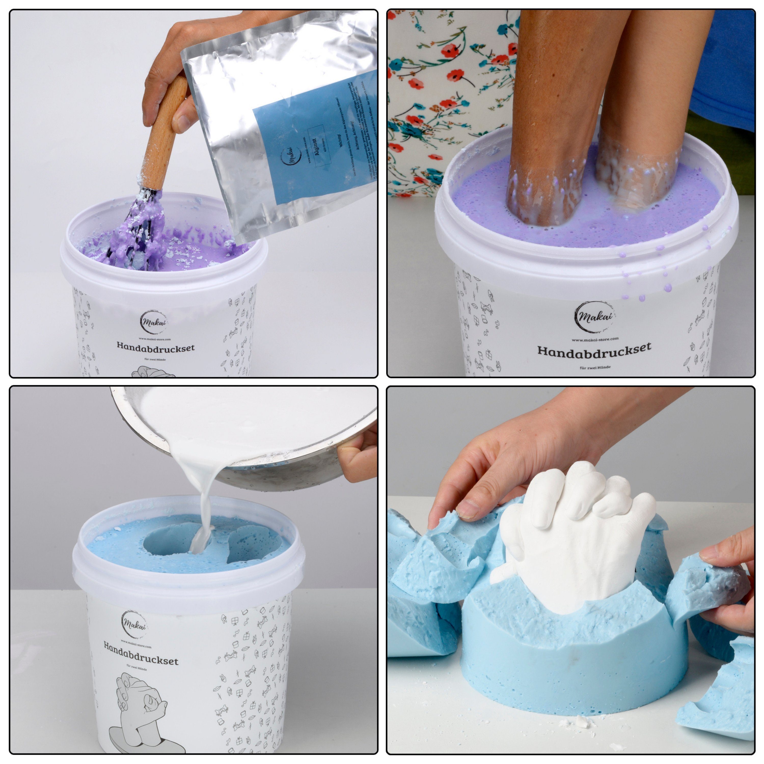 Makai Bastelnaturmaterial Handabformset mit Videoanleitung 3D Abformset Gipsabdruck, (9-tlg), Geschenk für Paare und Familie aus feinstem Alginat und Alabastergips