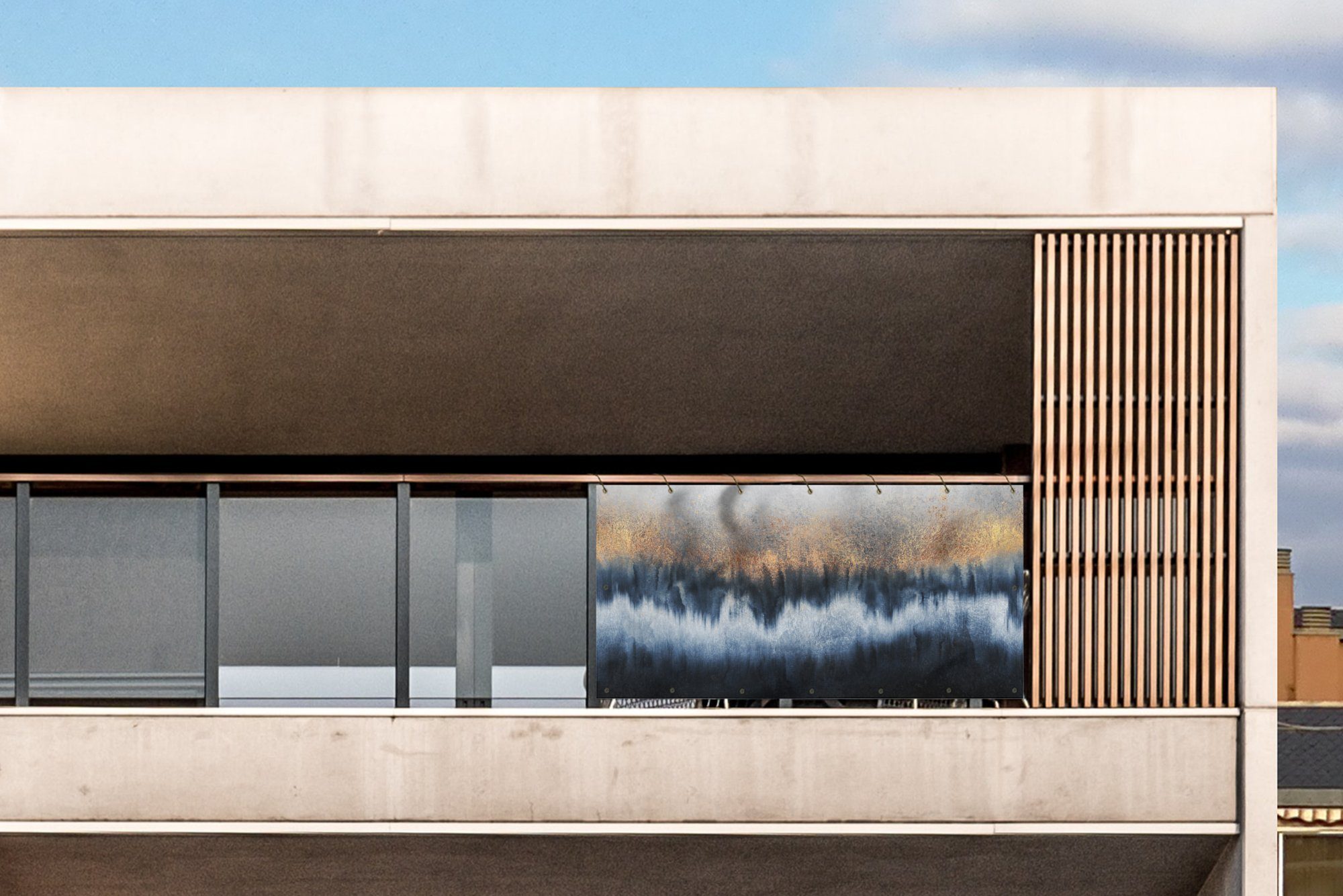 Thumbnail - MuchoWow Balkonsichtschutz Abstrakt - Gold - Luxus - Blau (1-St) Balkon Sichtschutz 90x200, Windschutz für Zaun PVC, 200...