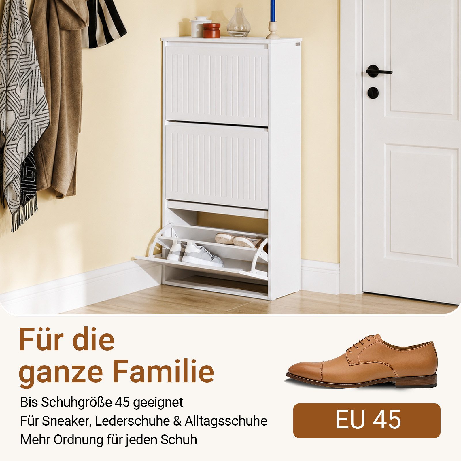SoBuy Schuhkipper FSR165, Schuhschrank schmal, Flurschrank Schuhregal Schuhkommode weiß, Schuhkipper, Schuhablage mit 1/2/3 Klappen, Trennwand verstellbar