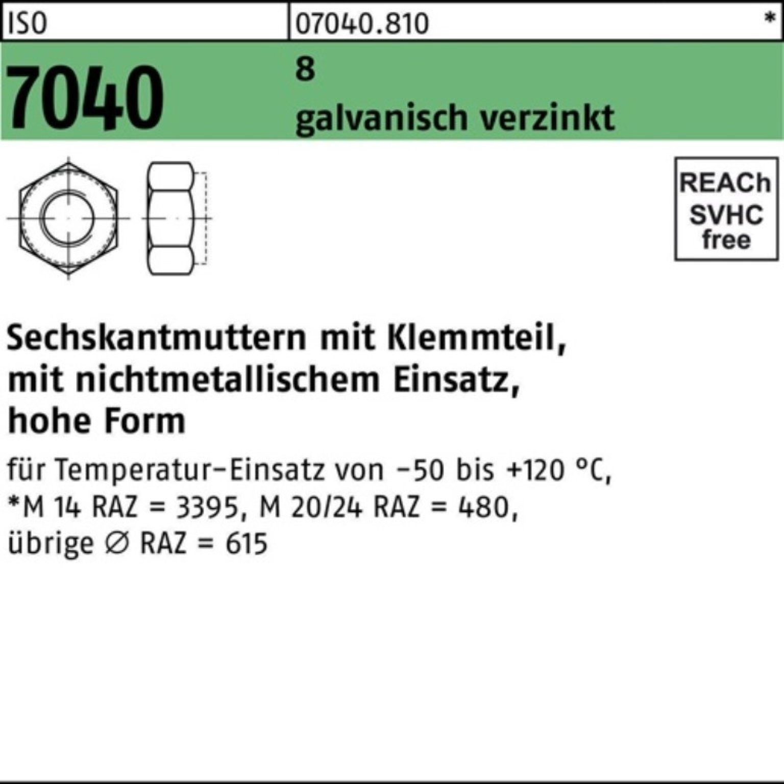 Reyher Muttern 100er Pack Sechskantmutter ISO 7040 Klemmteil M10 8 galv.verz. 100 St | Muttern