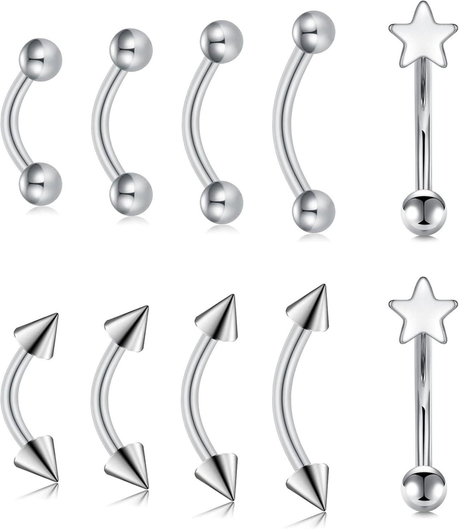 Augenbrauenpiercing 16G Chirurgenstahl Curved Barbell 6mm 8mm 10mm Piercing Set
