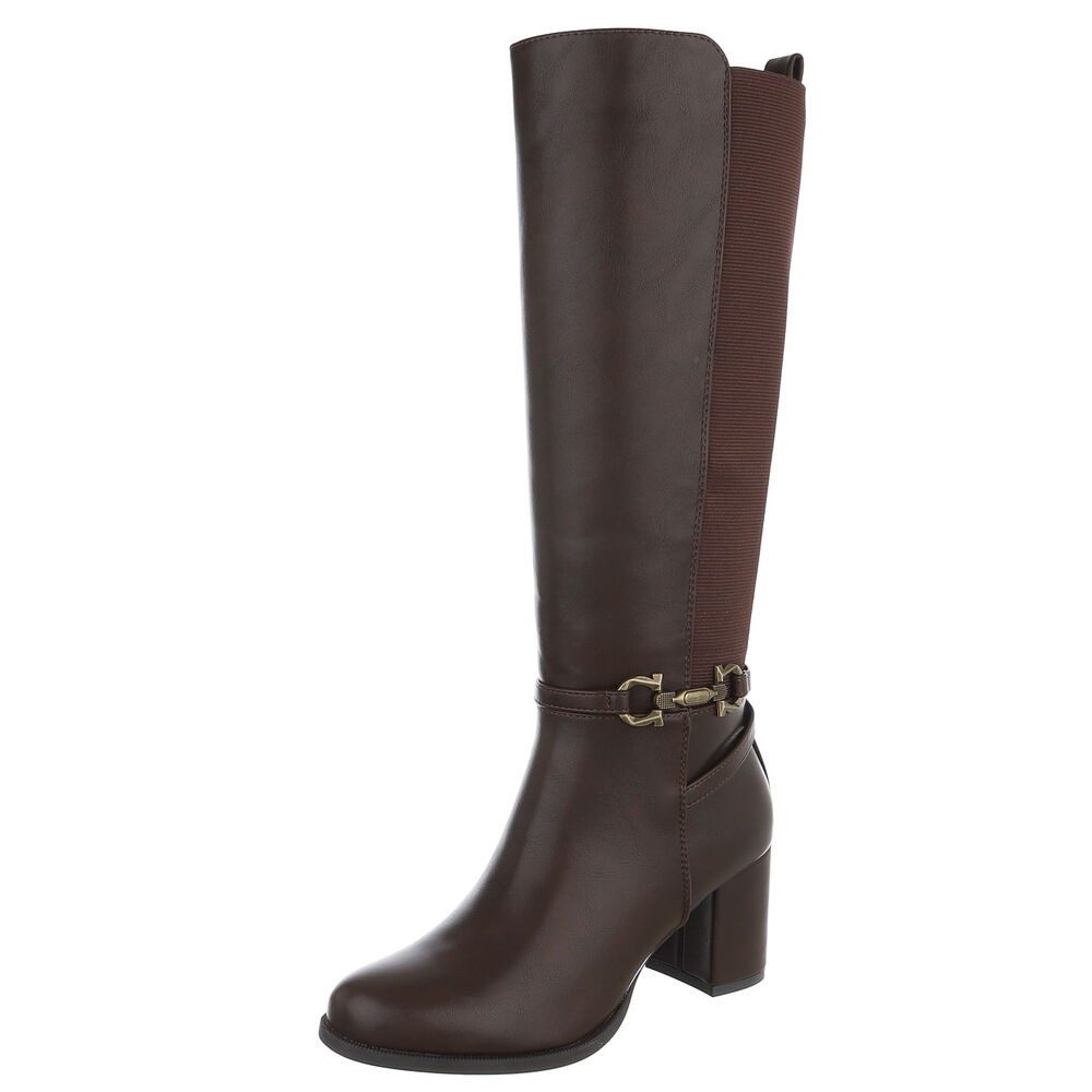 Ital-Design Damen Langschaftstiefel mit Blockabsatz und Zierdetail Stiefel (92299838) Blockabsatz Stiefel in Braun