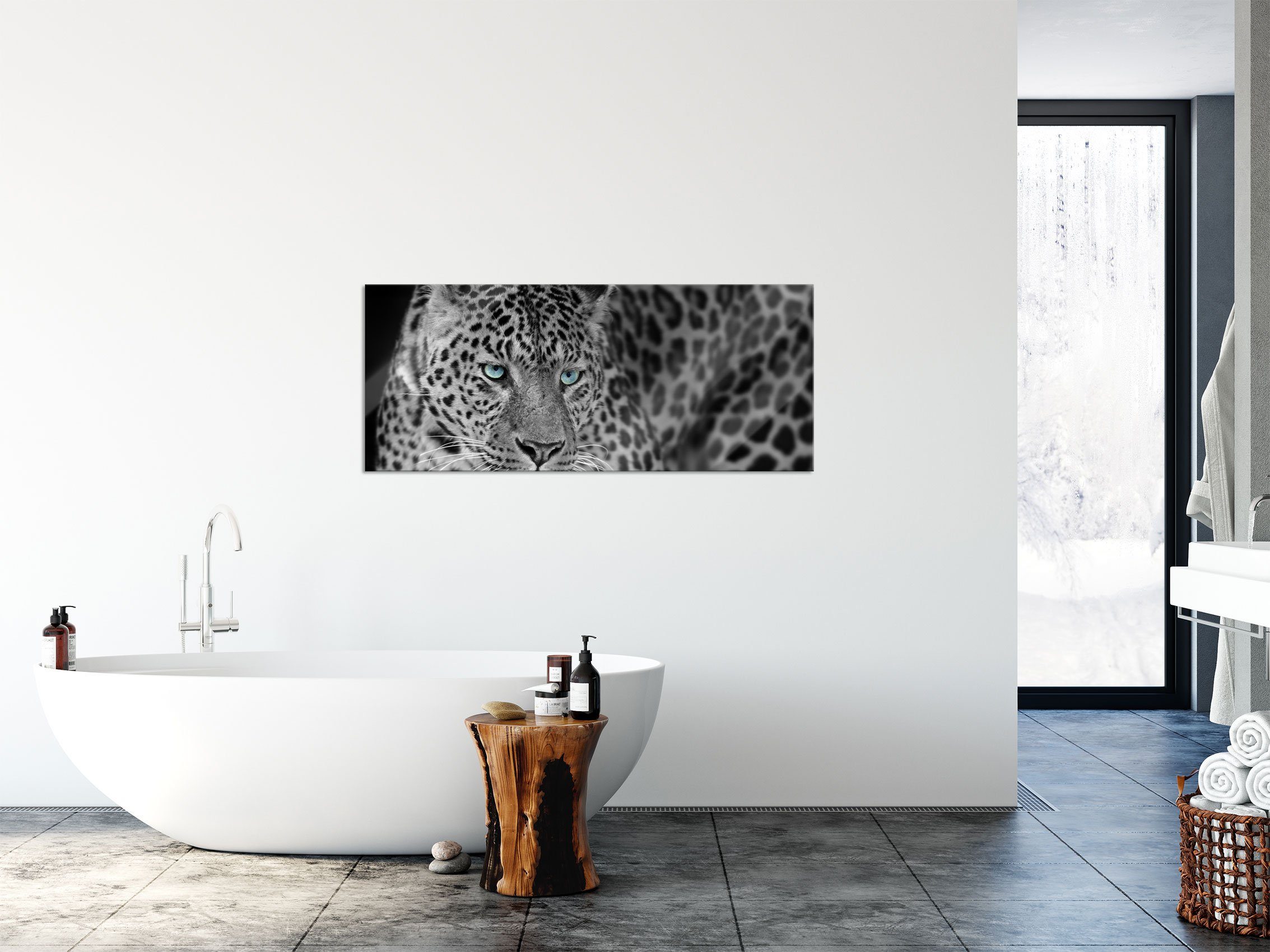 Glasbild Leopard, Leopard aus Prächtiger St), Glasbild und Abstandshalter Echtglas, inkl. (1 Prächtiger Pixxprint Aufhängungen