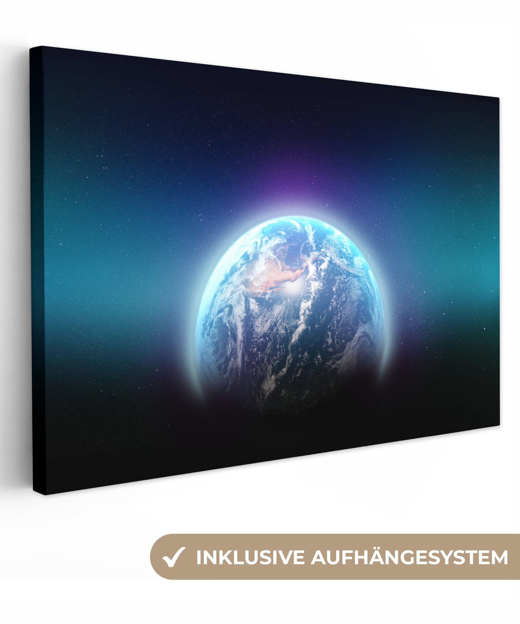 OneMillionCanvasses® Leinwandbild Wanddeko, Leinwandbilder, - Sternenhimmel cm 30x20 Wandbild - (1 Erde St), Aufhängefertig, Planeten