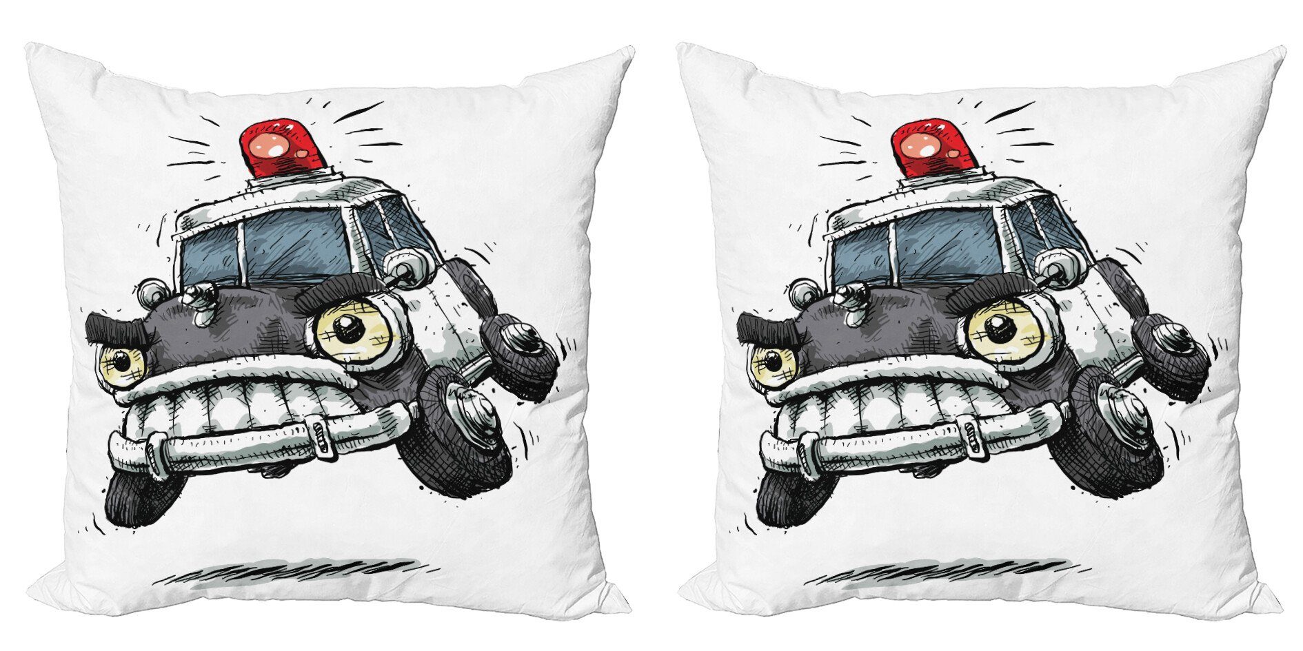 Karikatur Doppelseitiger (2 Digitaldruck, Polizeiwagen-Kunst-Bild Stück), Accent Kissenbezüge Abakuhaus Modern