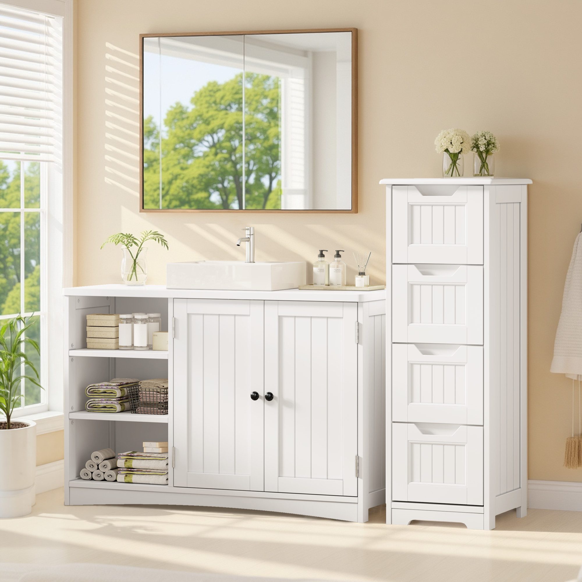 Blishom Waschbeckenunterschrank Waschbeckenunterschrank mit Siphonausschnitt, verstellbarem Boden Waschbeckenunterschrank, Unterschrank, Badmöbel, Badezimmer‑Sc – Bild 2 von 5