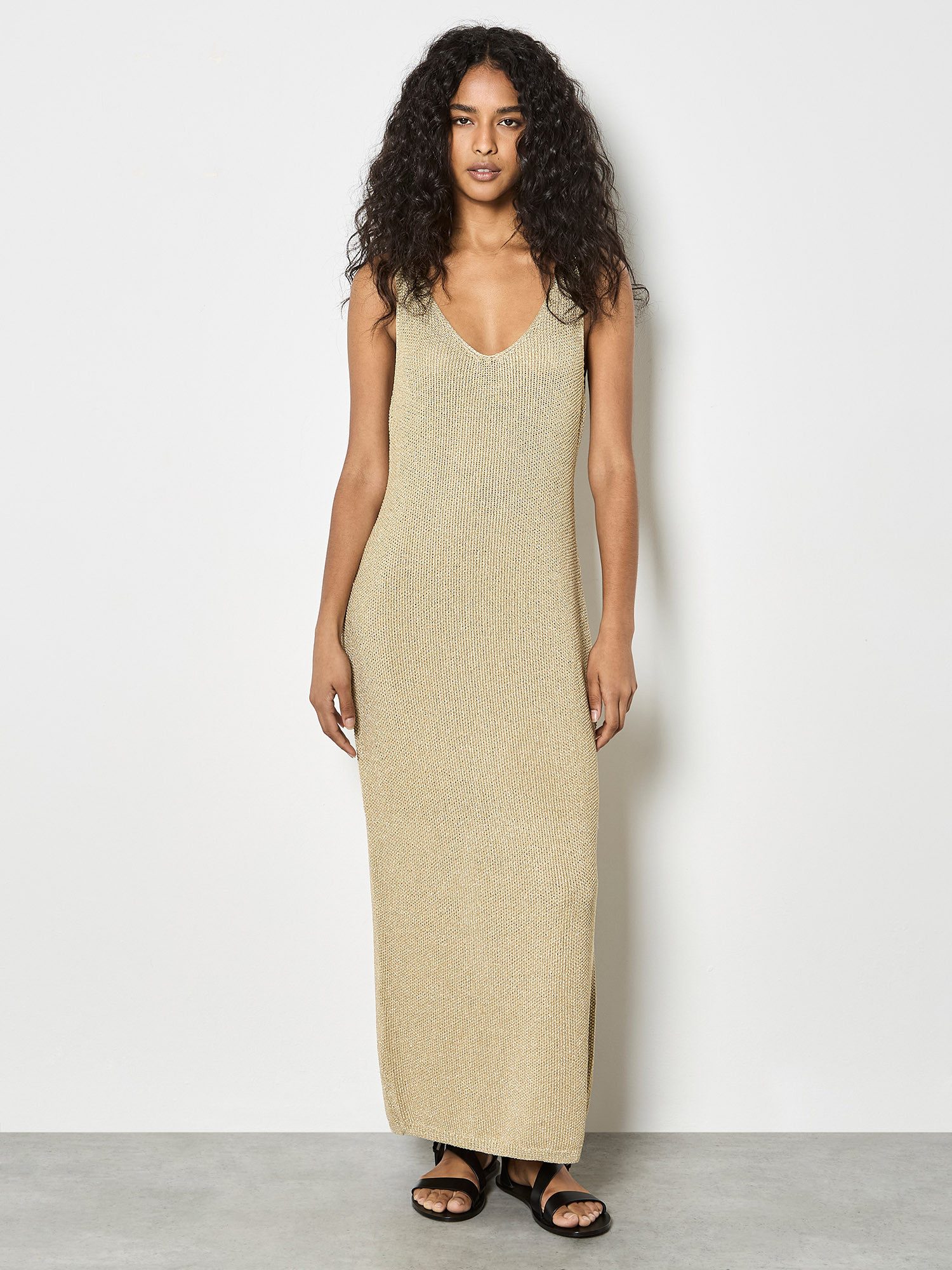 Apricot Partykleid Strick-Maxikleid mit Goldschimmer günstig online kaufen