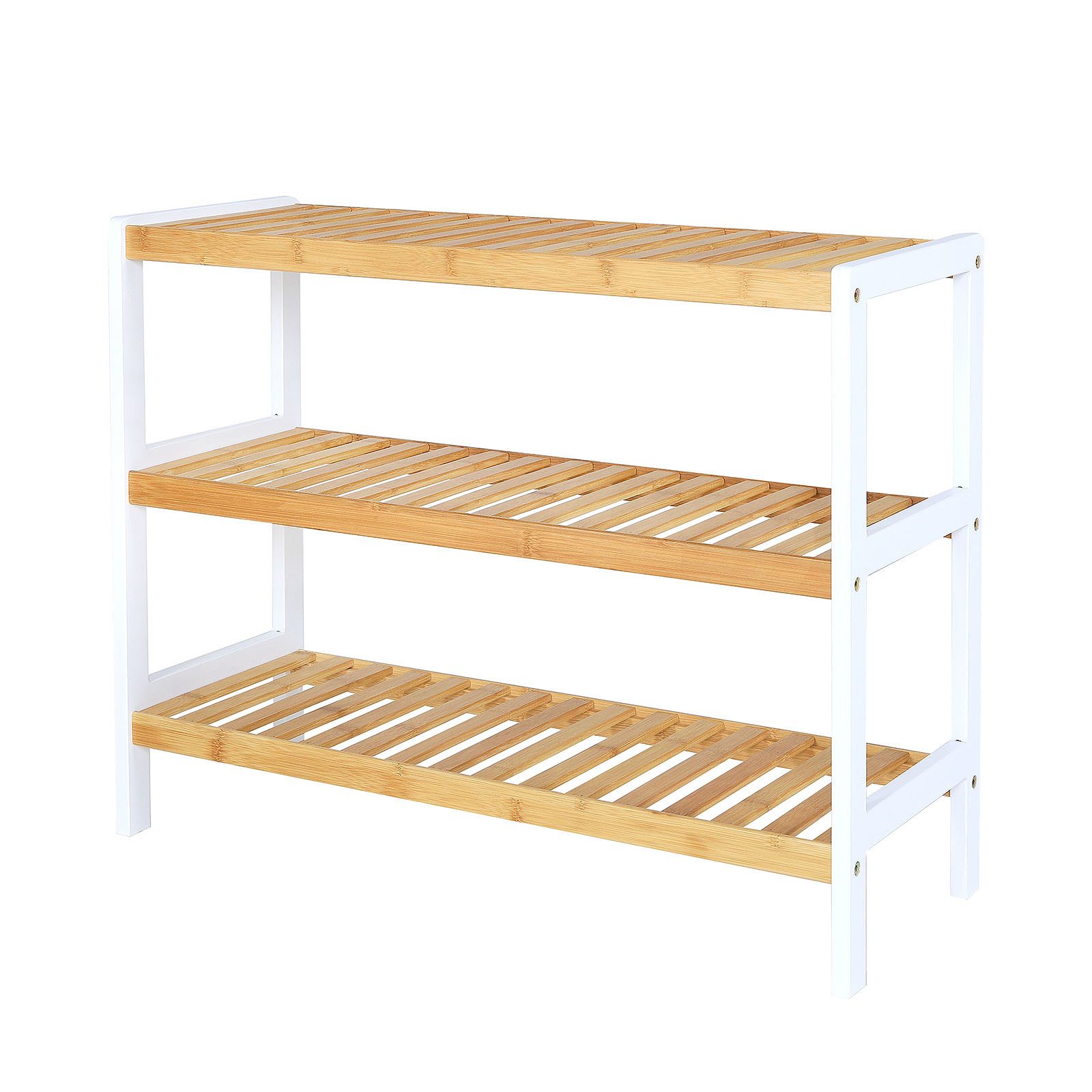 dibea Regal aus Bambus mit 3 Ablageflächen, 70x26x55 cm, natur/weiß, 1-tlg., robust & nachhaltig, platzsparend & pflegeleicht