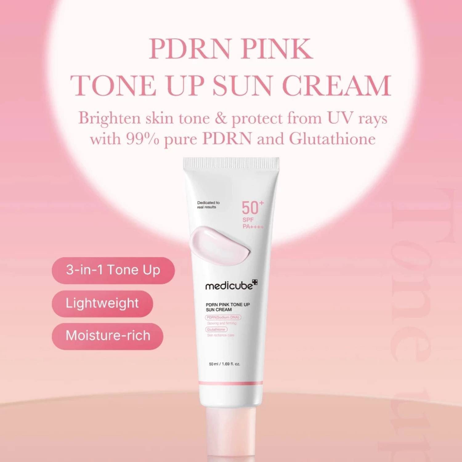 Medicube Sonnenschutzcreme PDRN Pink Tone Up Sun Cream 50ml – koreanische Sonnencreme mit Tone-up, Effekt, SPF 50+ PA++++, pink tone up sun cream, für tägliche Skincare und ebenmäßigen Teint