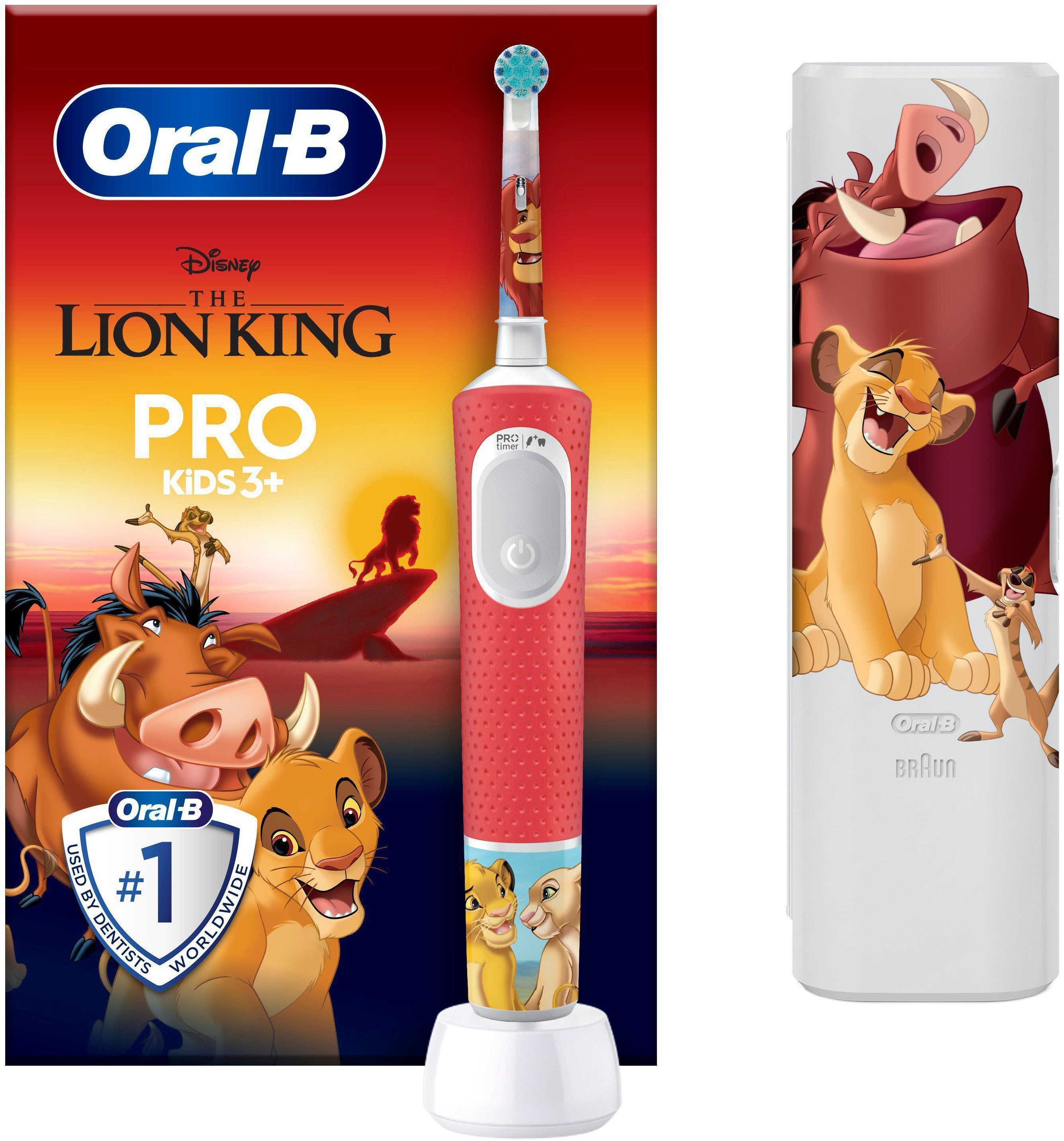 Oral-B Elektrische Kinderzahnbürste Pro Kids König der Löwen, Aufsteckbürsten: 1 St., inklusive Sensitiv+ Modus für Zahnpflege, extra weiche Borsten