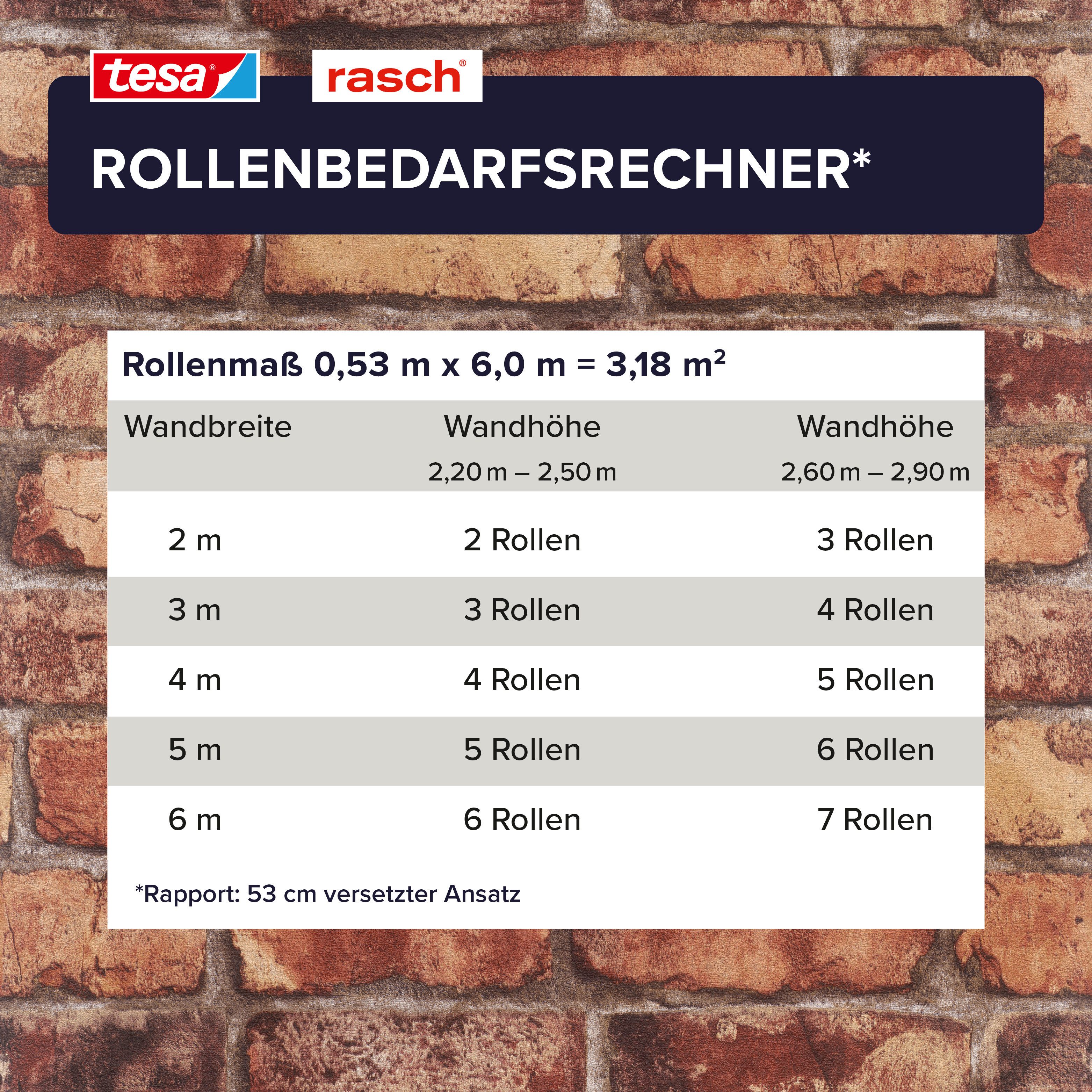 Rasch Vliestapete Clayton - Selbstklebende Tapete Steinmauer von tesa® x rasch®, strukturiert, Steinoptik, Ziegel, Mauer, Mauerwerk, (1 Rolle, 1 St), selbstkleb – Bild 5 von 5