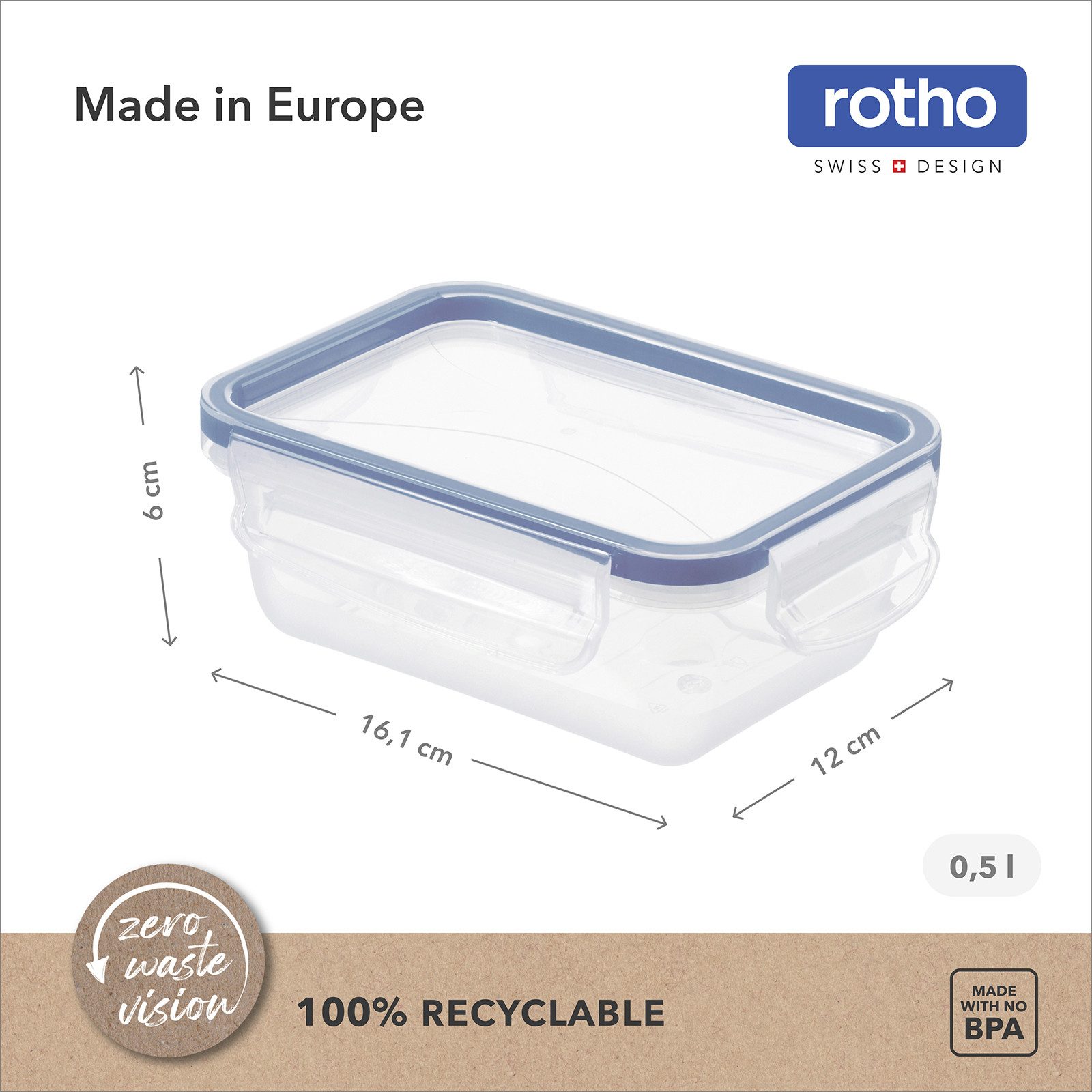 ROTHO Frischhaltedose CLICK LOCK Frischhaltedosen Set 8x0,5 l luftdicht mit Clipverschluss, Kunststoff, (Vorratsbehälterset, 8er-Set), Luftdichtes Frischhaltedosen Set für sichere Lebensmittelaufbewahrung