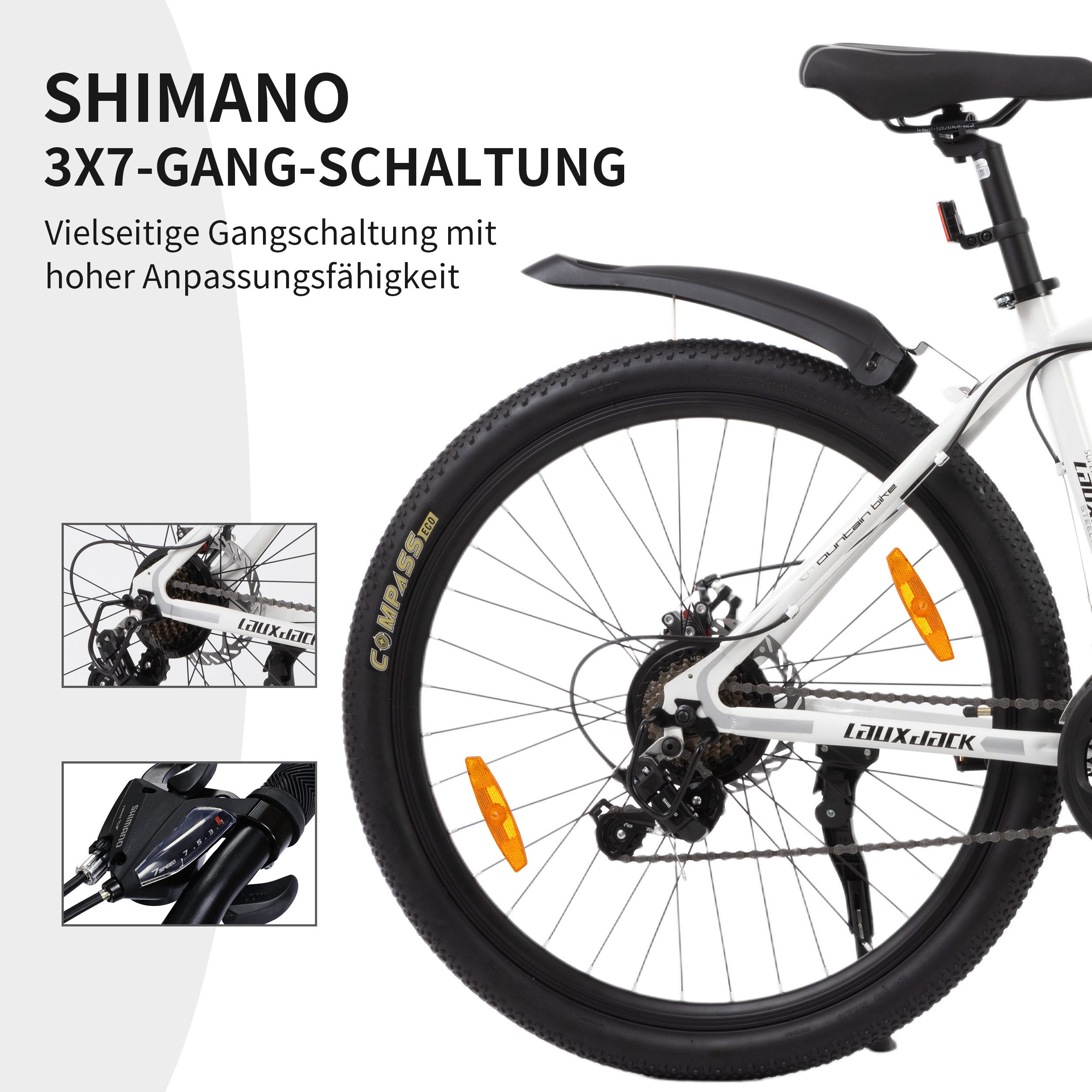 ROMICO Mountainbike 26 Zoll MTB mit Shimano 21-Gang, Federgabel & Scheibenbremsen, 21 Gang Shimano Tourney RD-TY300/200 Schaltwerk, Kettenschaltung, (Set), 21-Gang Shimano Tourney, Kettenschaltung, MTB, Damen & Herren