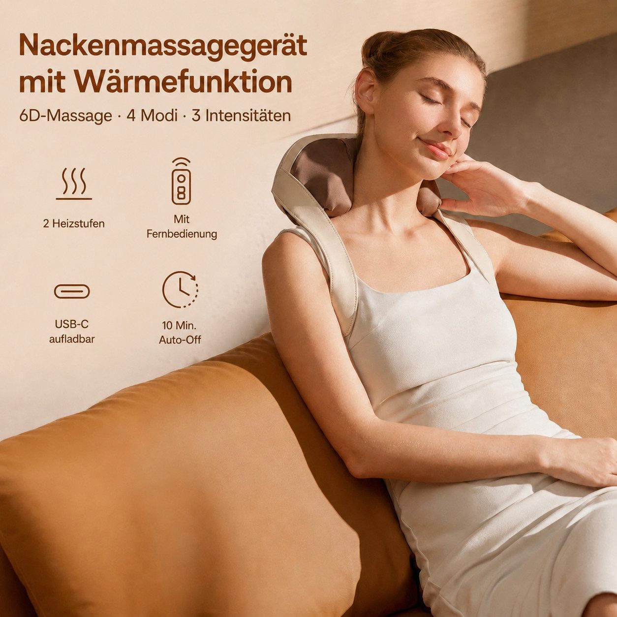 Futicare Nacken-Massagegerät mit Fernbedienung und Wärmefunktion, 6D, 4 Massageköpfe, 4 Modi, 3 Intensitäten, zur Entspannung bei Verspannungen an Nacken, Rücken und Schultern