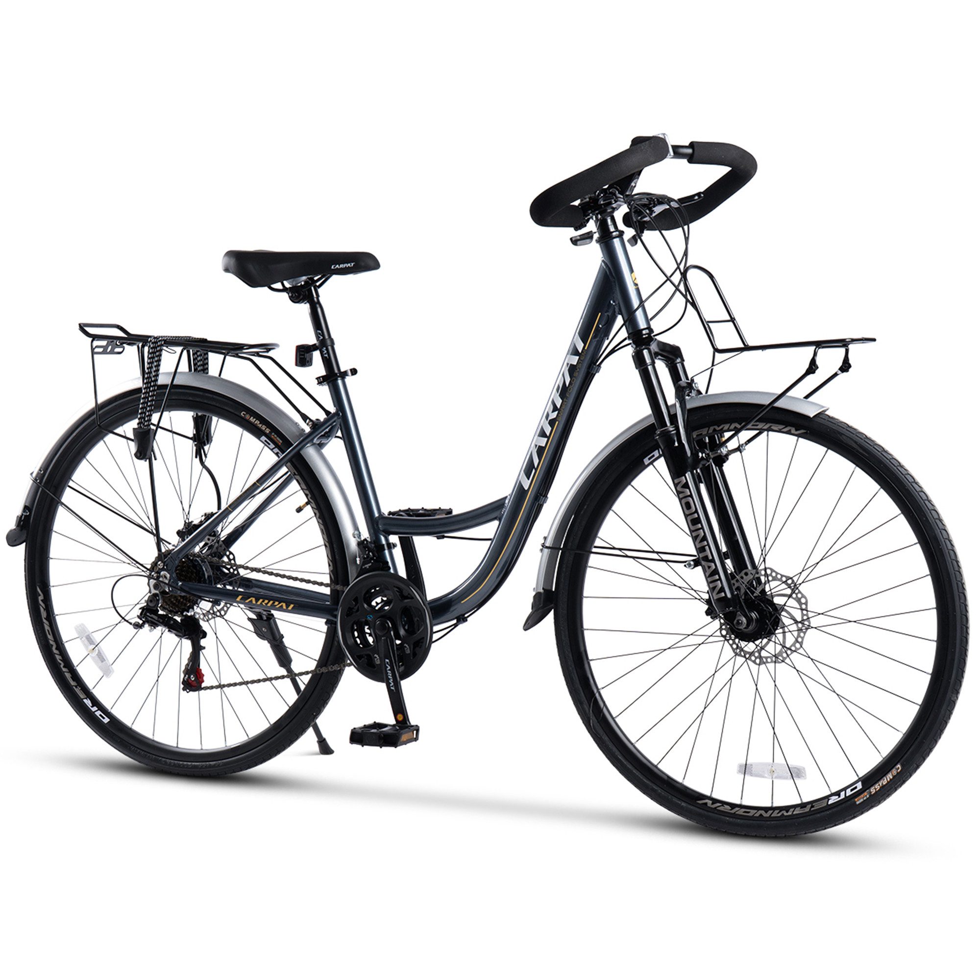 CARPAT SPORT Cityrad 28 Zoll Trekking Bike City Fahrrad für Damen Herren, 21 Gang Shimano Tourney Schaltwerk, Kettenschaltung, City Commuter Citybike Fahrrad mit Scheibenbremse Gepäckträger