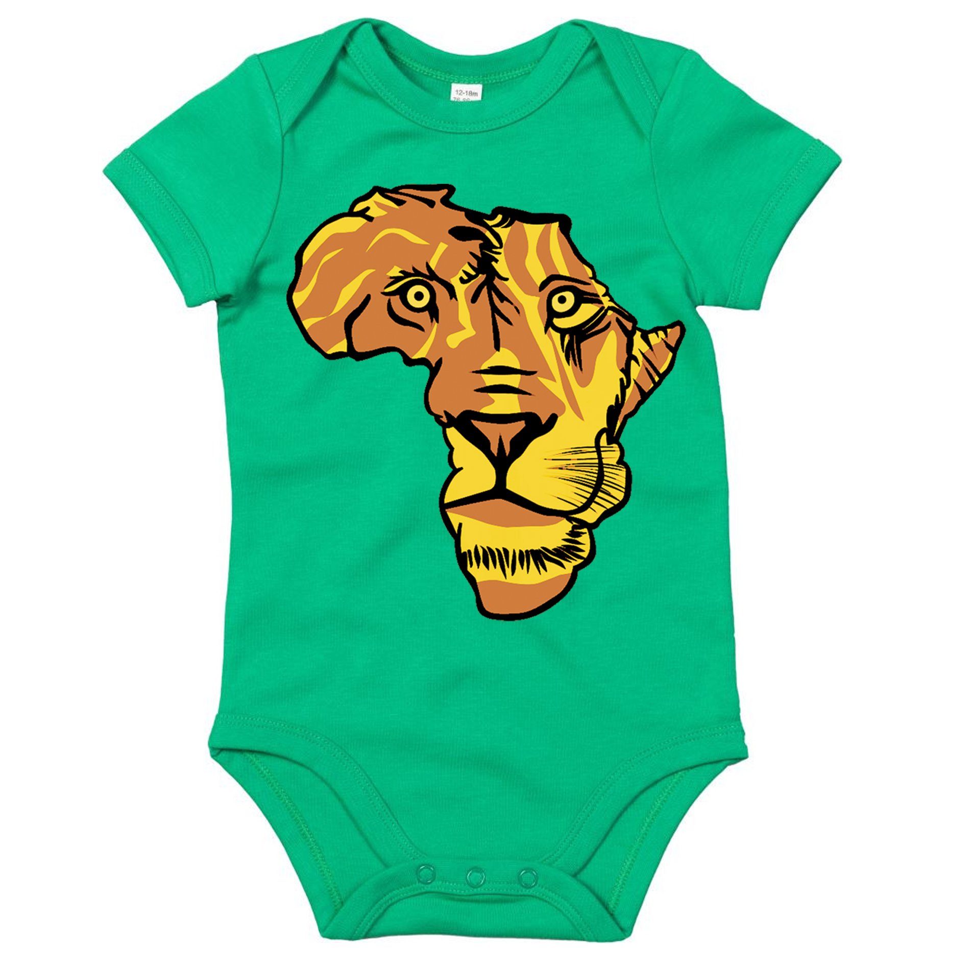 Kinder Katze Strampler Lion & Kontinent Grün Raubkatze African Blondie Brownie Löwe Afrika Baby