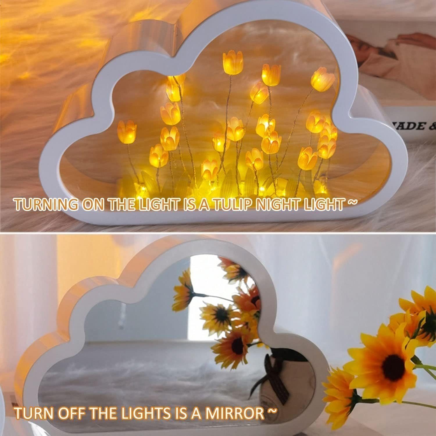 DOPWii Nachtlampe Rosa Nachttischlampe Wolkenspiegel-Tulpenlampe Wolkenspiegel,Tulpen-Nachtlicht,