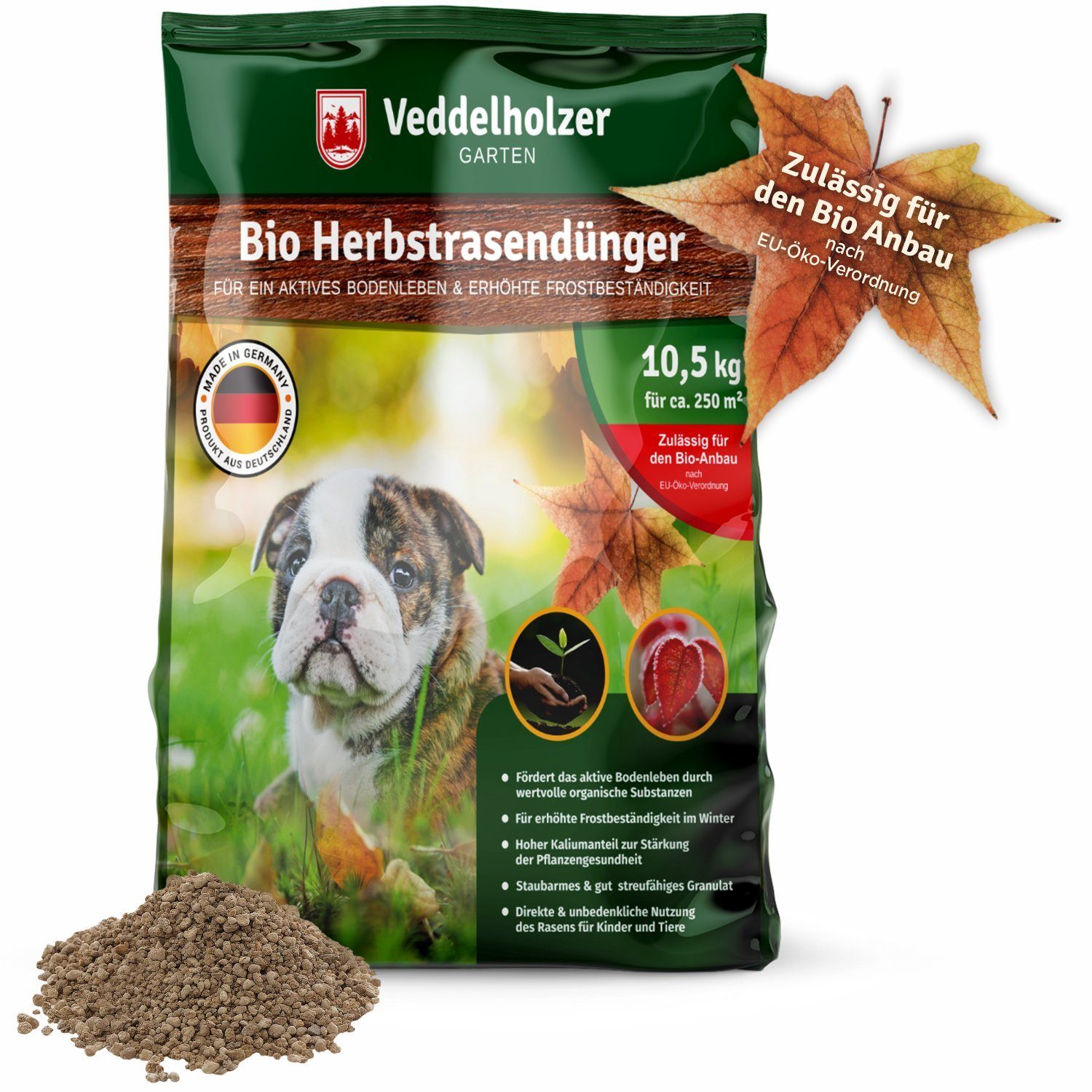 Veddelholzer Garten Rasendünger Bio Herbstrasendünger Langzeit-Wirkung, Kalium, frostbeständigen Rasen