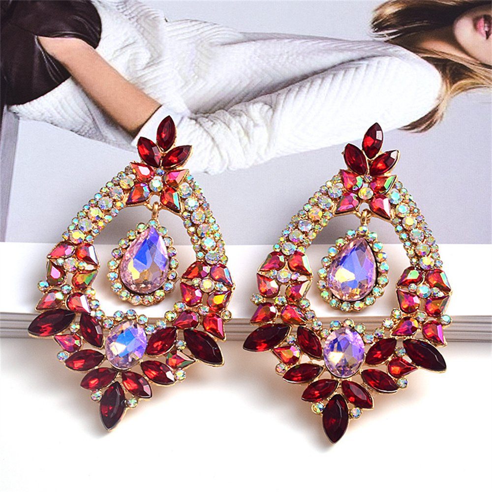 Dekorative Paar Ohrhänger Strassstein-Ohrringe, modische Ohrringe für Frauen Rot