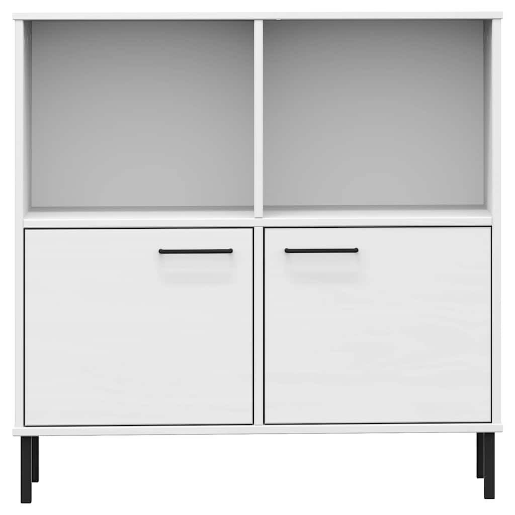 furnicato Bücherregal Weißes aus massivem Kiefernholz 90 x 35 x 90,5 cm, 1-tlg., Regalwand mit zwei Türen, Metallfüßen und einer Wandhalterung