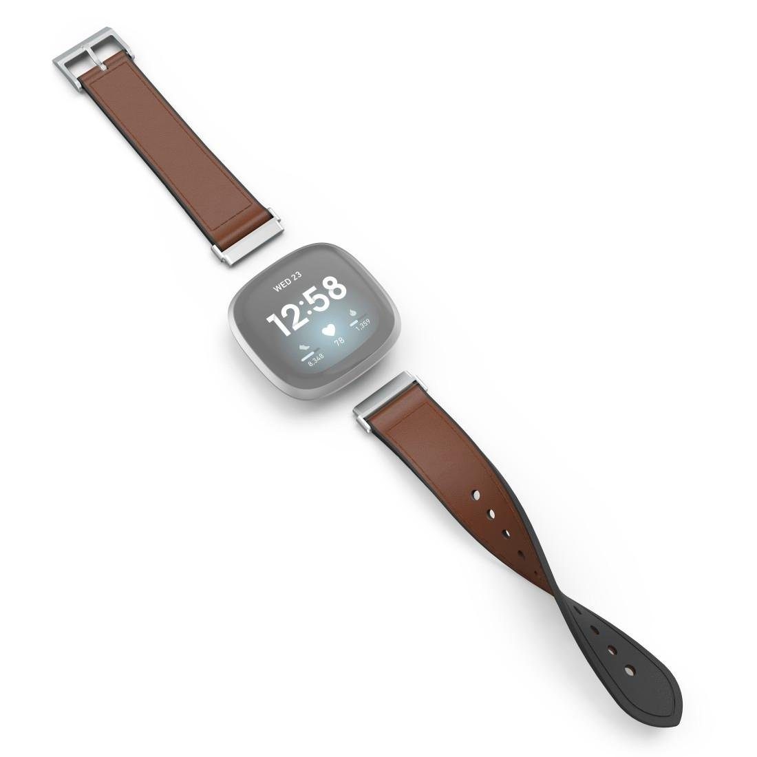 3, Sense, 20mm, braun Made Hama Fitbit für Smartwatch-Armband Versa 21cm, Leder for und Fitbit Ersatzarmband Silikon,