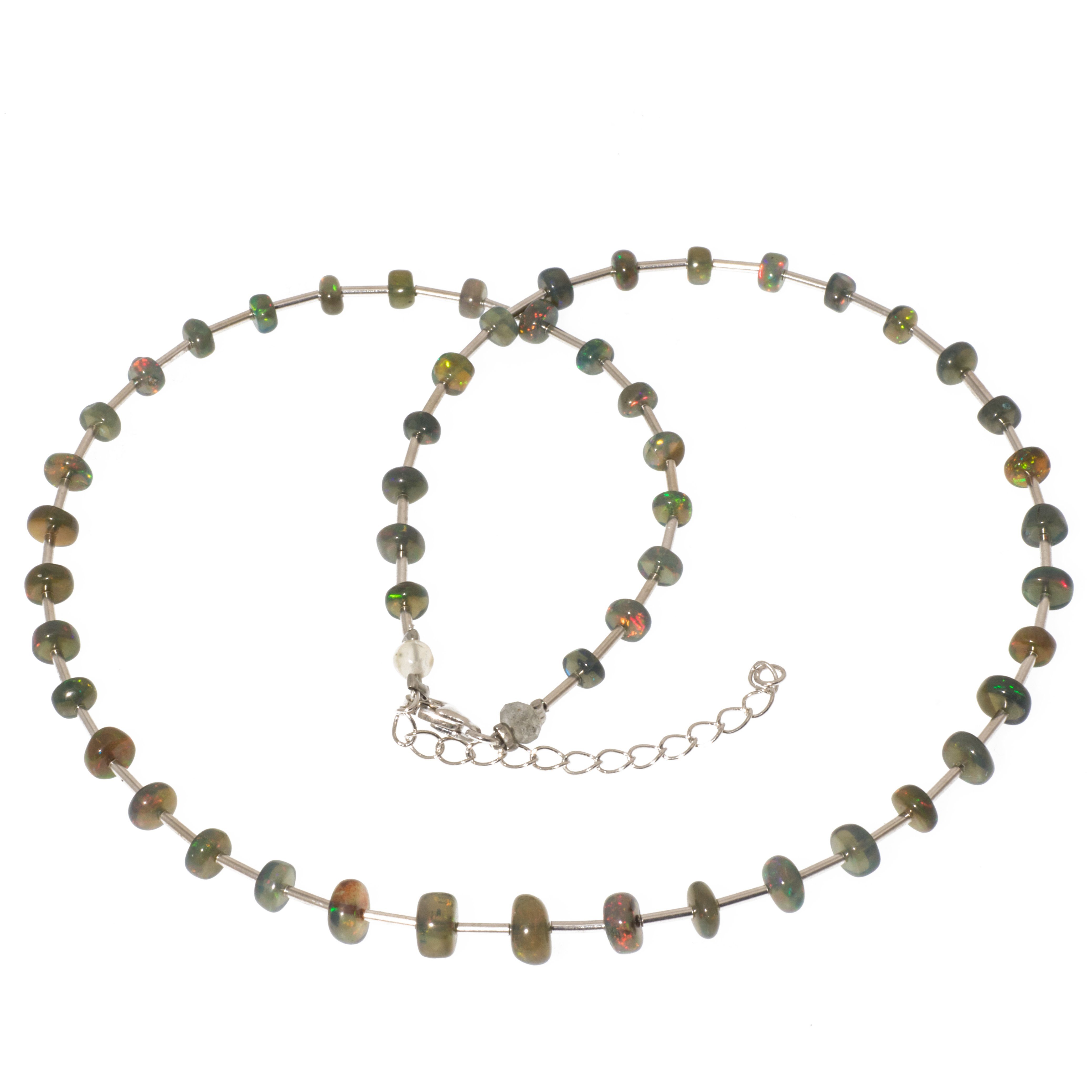 Bella Carina und Opal mit Stäbchen Silber Perlenkette Schwarz Kette echtem