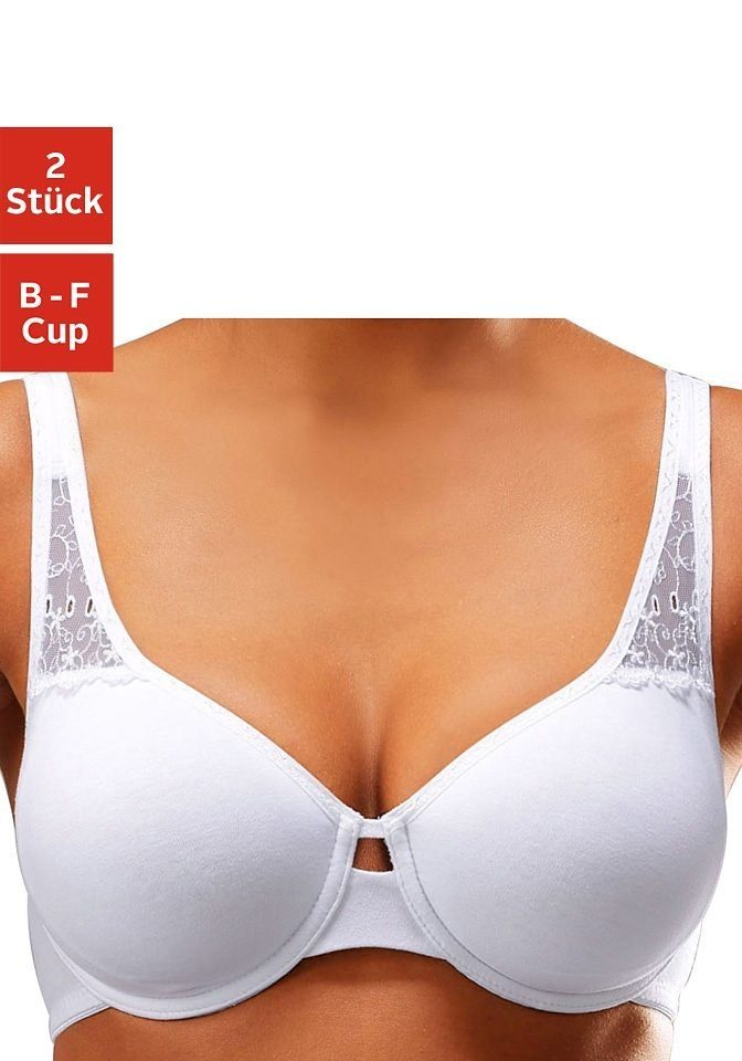 petite fleur T-Shirt-BH (Packung, 2 Stück) aus weicher Baumwolle mit Spitzeneinsätzen, Basic Dessous weiß+schwarz