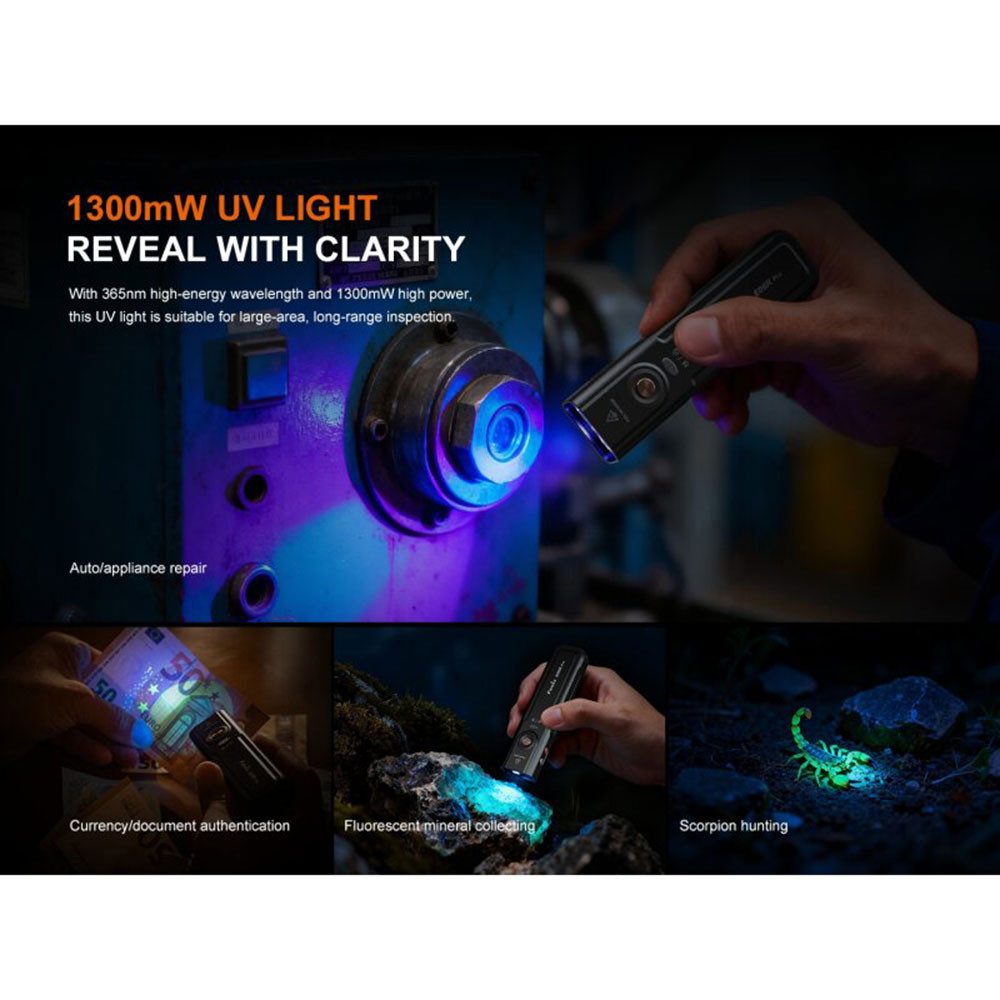 Fenix LED Taschenlampe E06R Pro LED-Taschenlampe mit UV-Licht und Punktstrahler 1600 Lm Olive