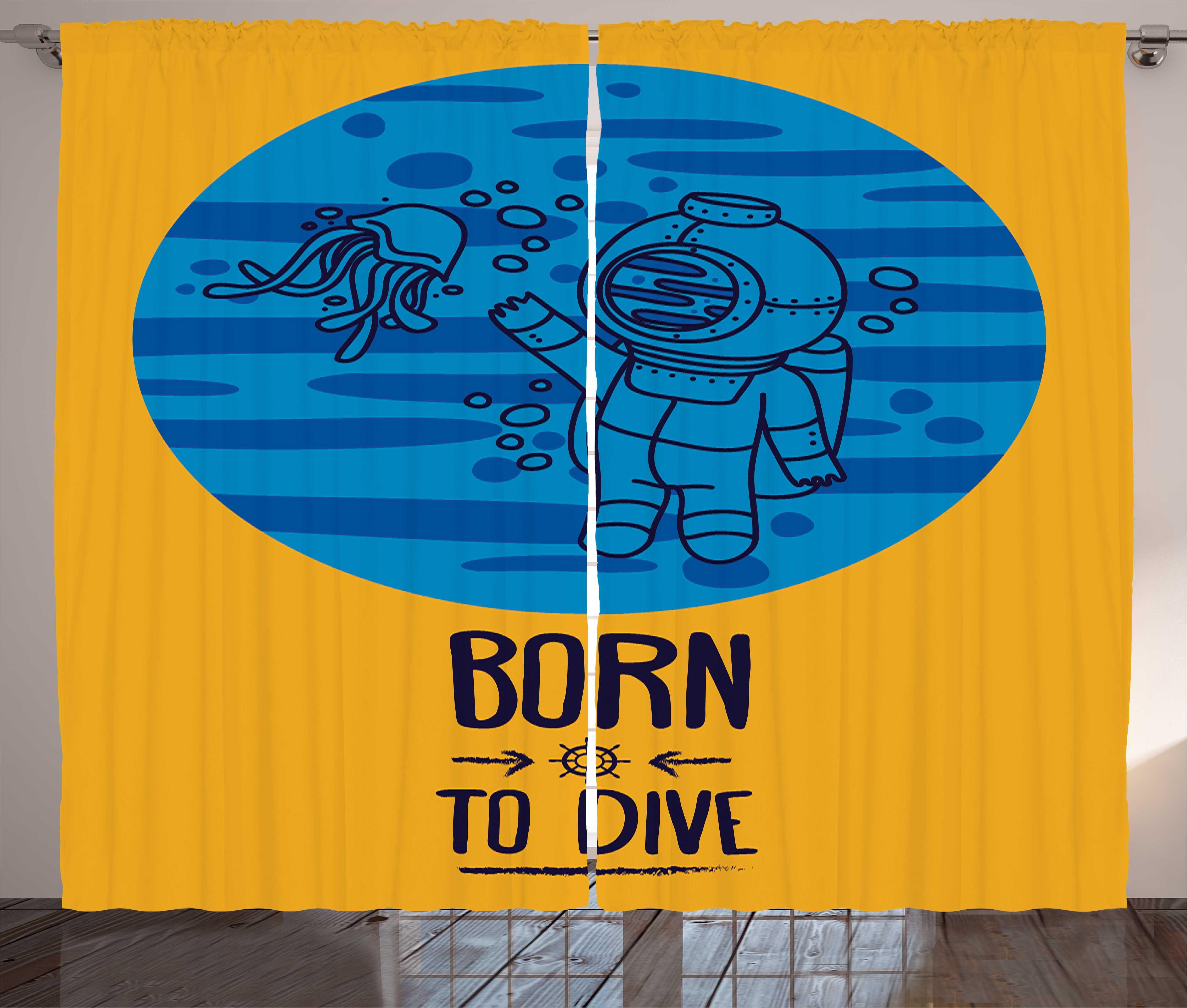 Gardine Schlafzimmer Kräuselband Vorhang mit Schlaufen und Haken, Abakuhaus, Unterwasser- Born to Dive Text Diver