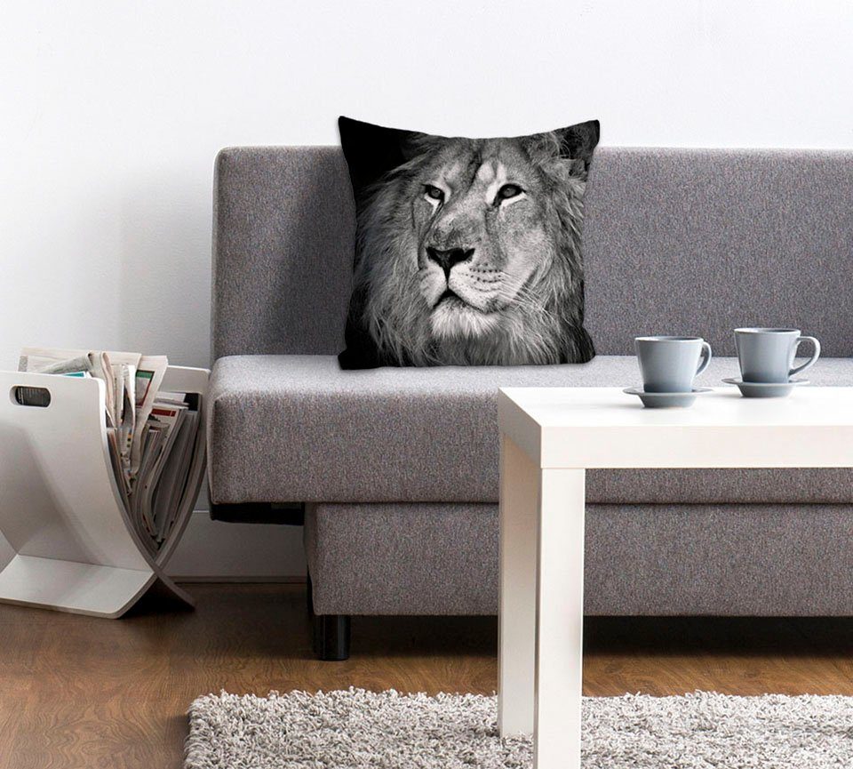 queence Dekokissen Michelle, Kissenhülle,Löwe,Schwarz,Stylisch,Minimalistisch,Wild,Majestätisch