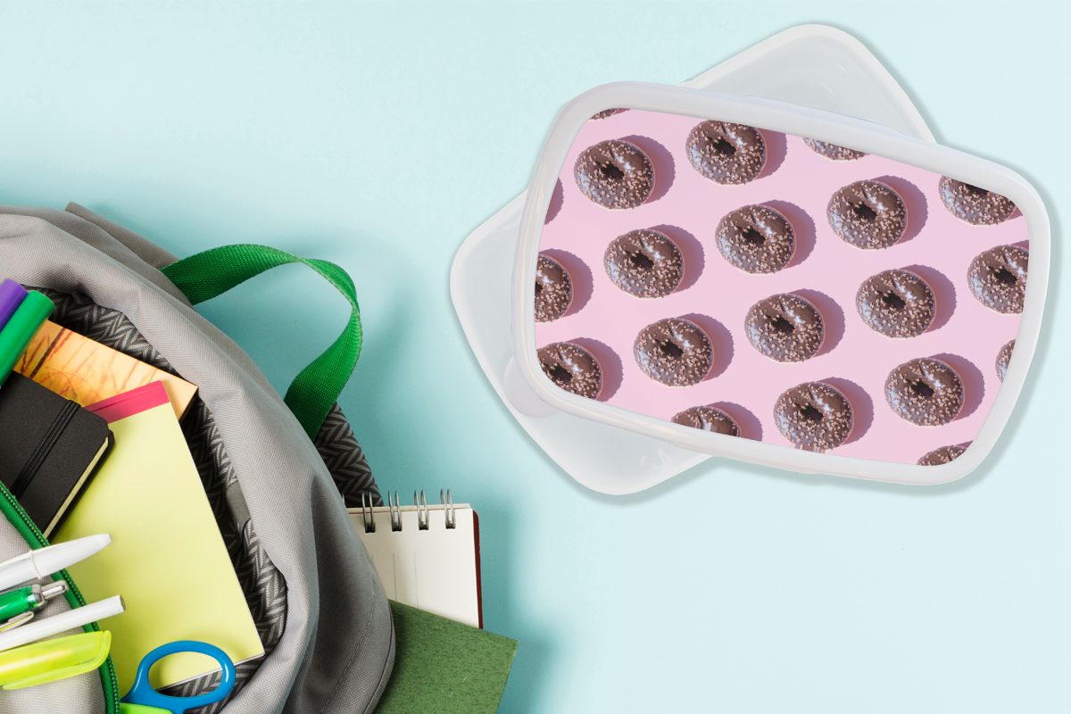 für Kinder Kunststoff, und (2-tlg), rosa und auf weiß Hintergrund, Lunchbox Schokoladendonuts Brotbox Brotdose, für Mädchen Erwachsene, MuchoWow Jungs