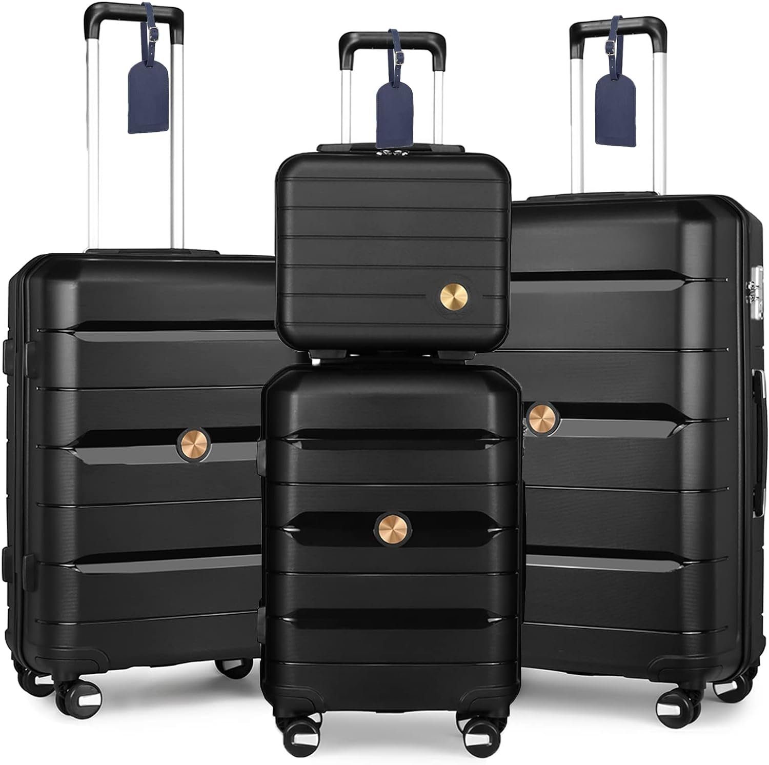 - CONTRAER - Kofferset 4tlg Handgepäck Trolley 4 Doppel-Rollen, 4 Rollen, mit Beautycase Hartschalen Polypropylene TSA Schloss S-M-L-XL