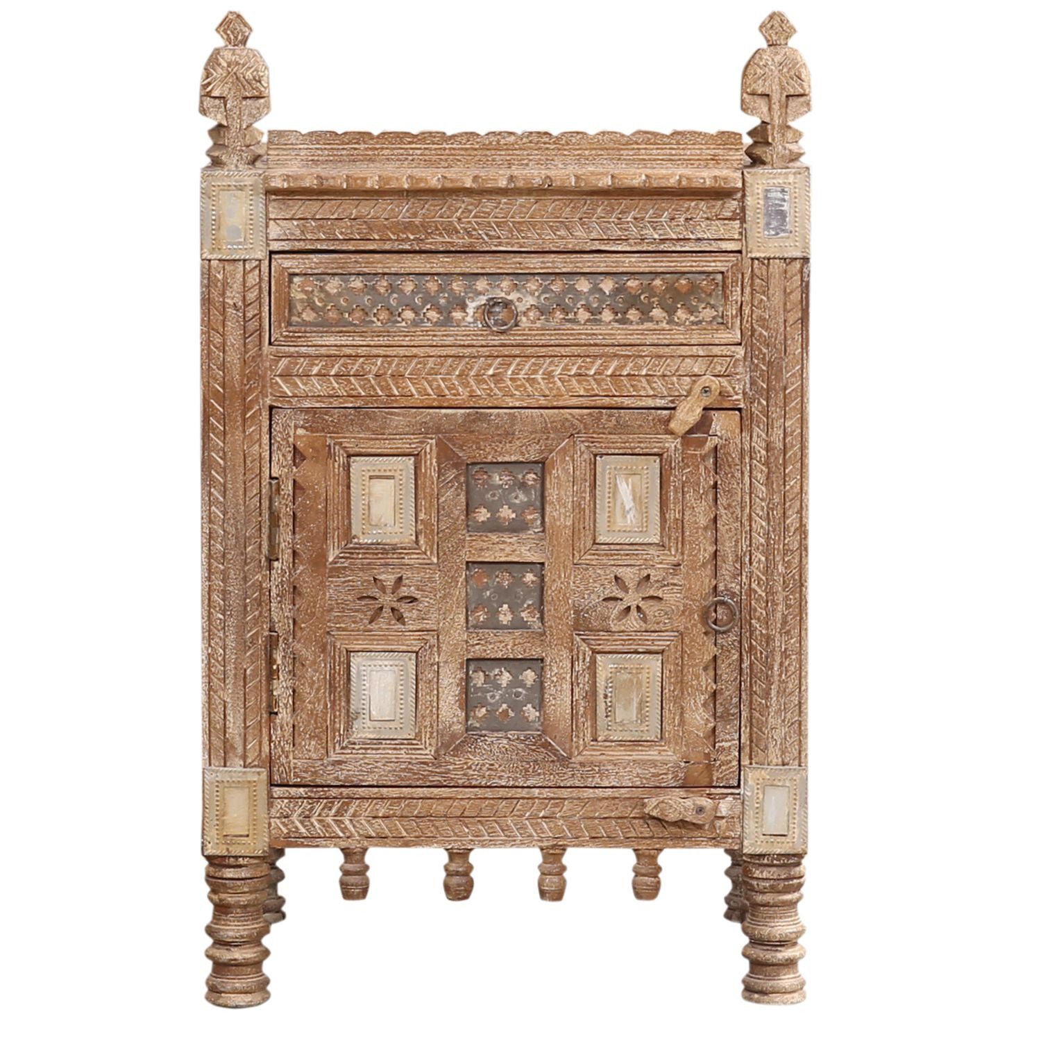 Marrakesch Orient & Mediterran Interior Nachttisch Orientalische Vintage Nachttisch Beistelltisch Nachtschrank Natur (1-St), Handarbeit