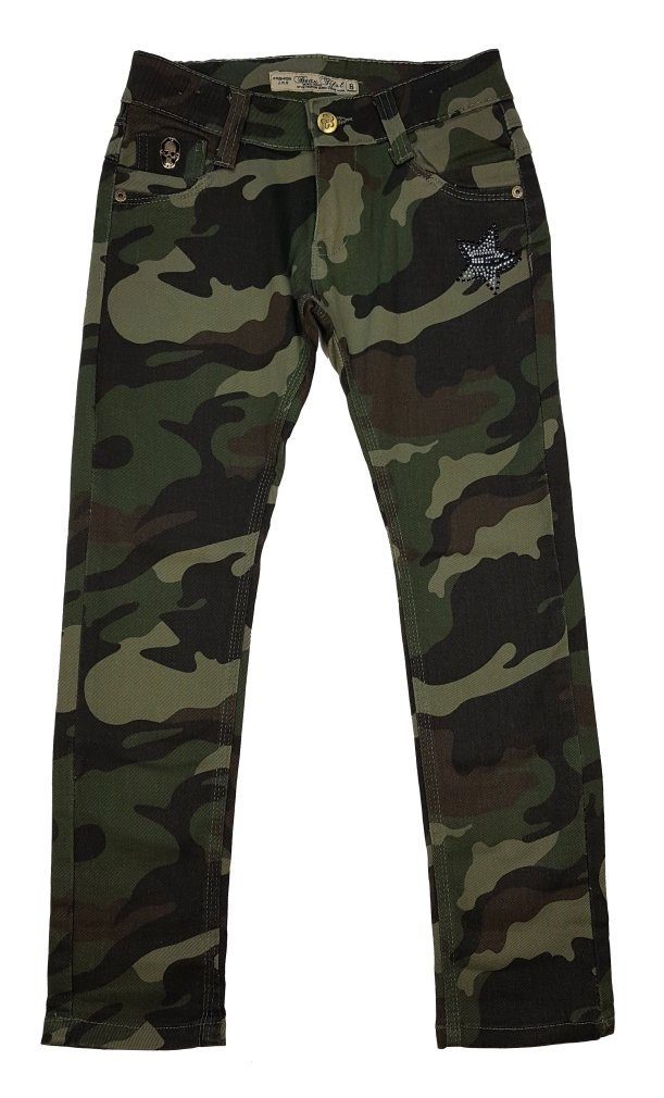 Girls Fashion 5-Pocket-Jeans Mädchen Army Tarnhose, Camouflage Muster M8152 Grün camouflage | Jeans