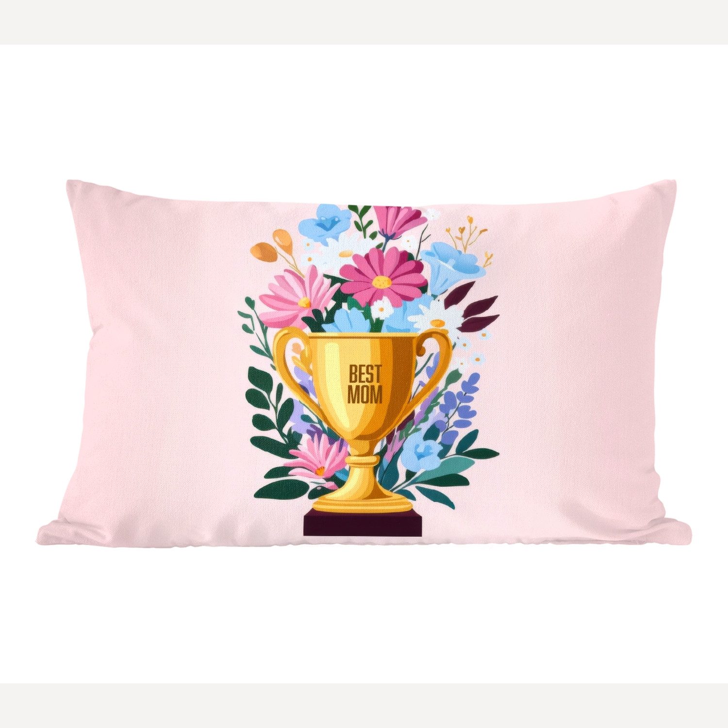 MuchoWow Dekokissen Trophäe - Beste Mutter - Blumen - Bunt, Dekoration, Zierkissen, Kissen mit Füllung, 50x30 cm